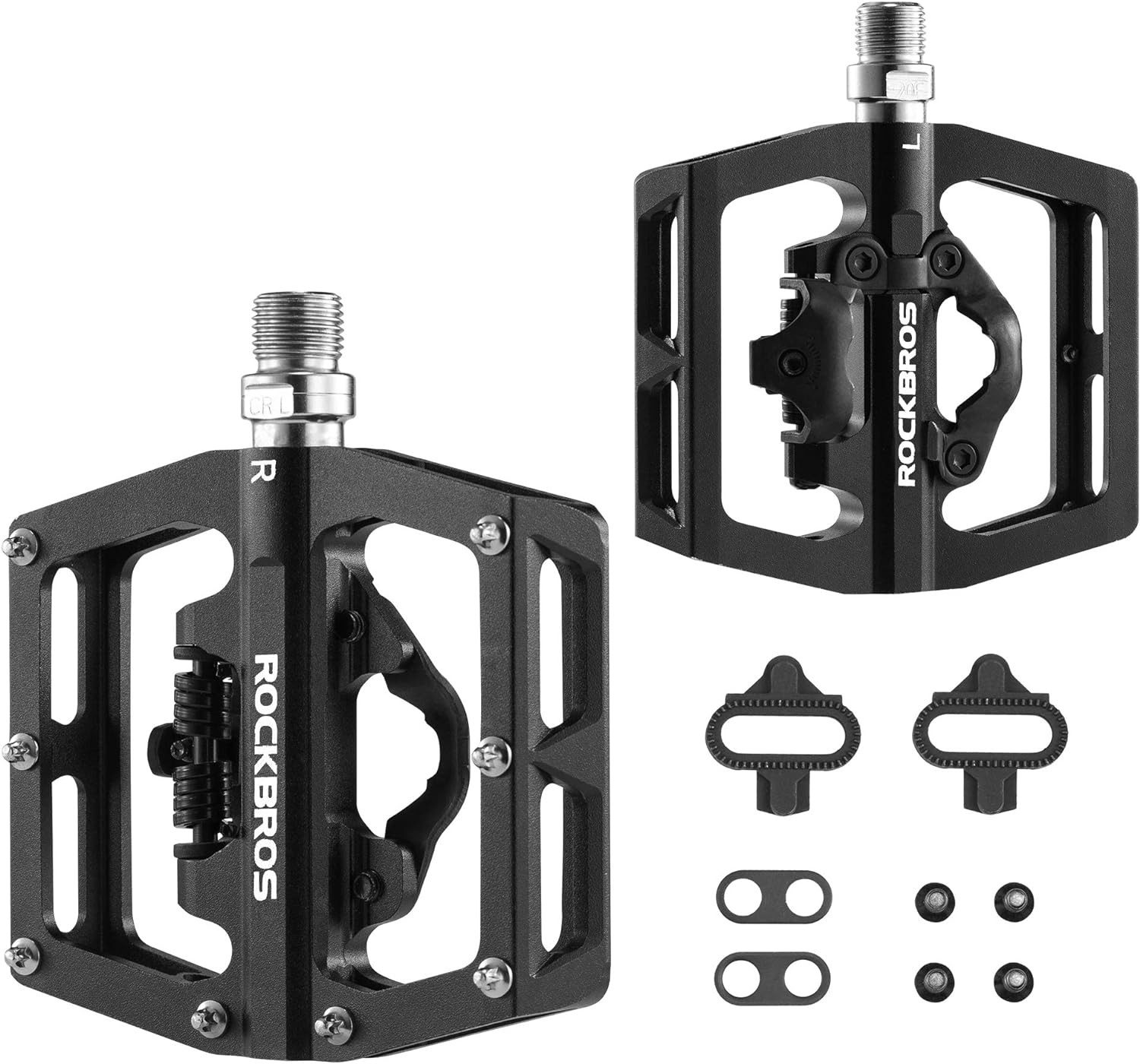 ROCKBROS Fahrradpedale Fahrradpedale Aluminium Rutschfest 2 in 1 SPD Pedale (1-tlg., für MTB Rennrad Stadtrad Schwarz)