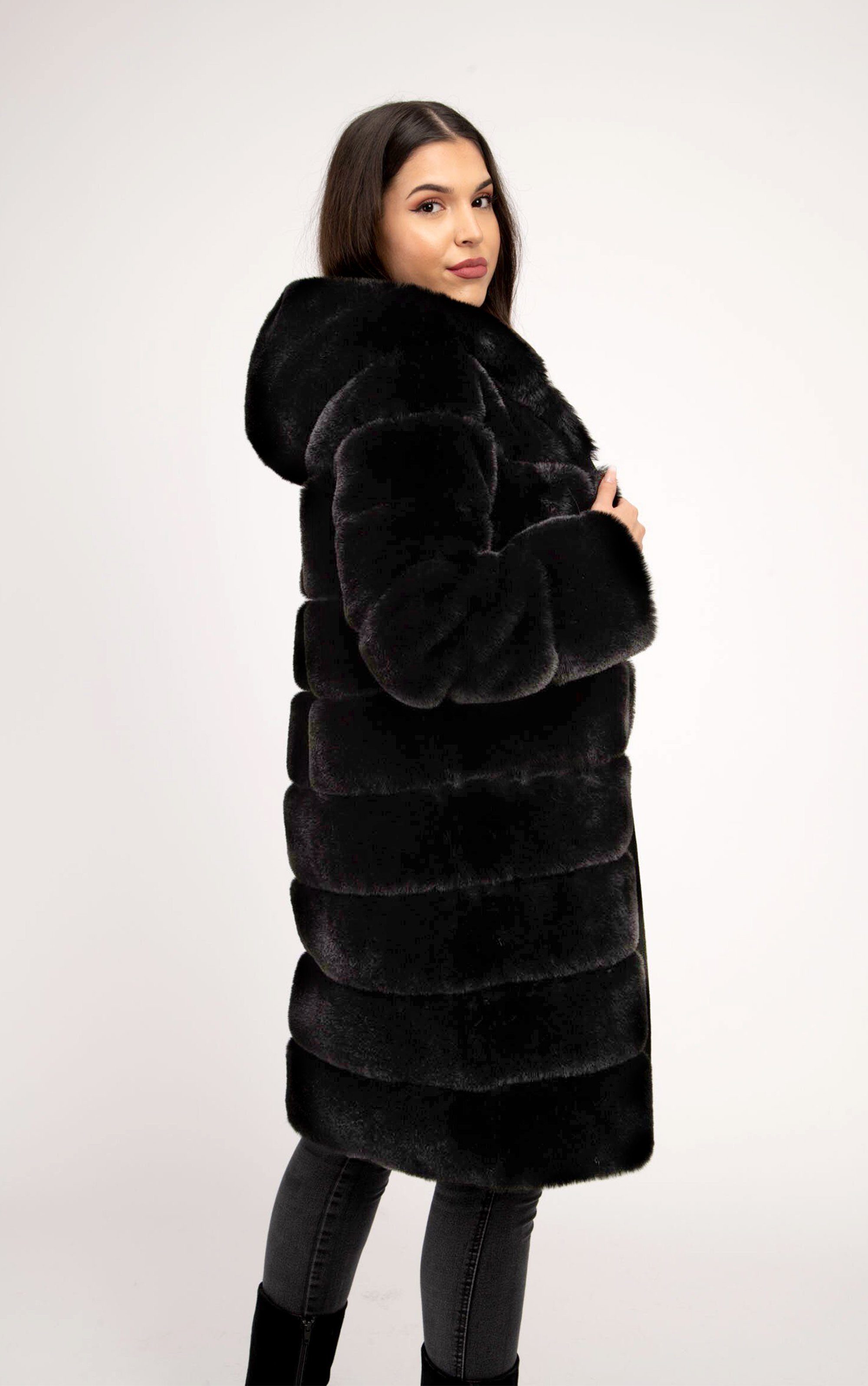 Passioni Fellimitatjacke Web-Pelz Mantel Winterjacke Faux Fur Mantel mit Ka günstig online kaufen