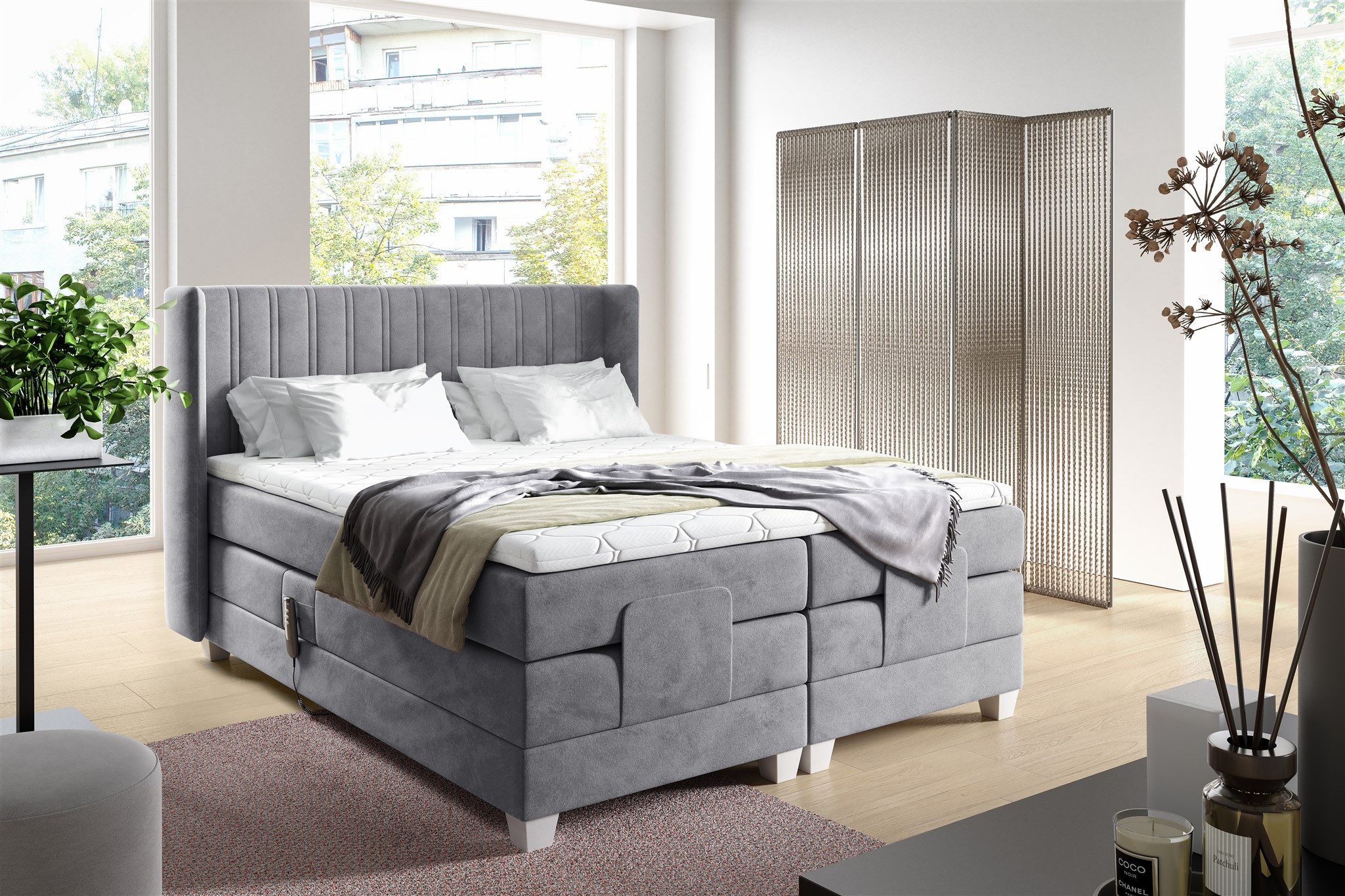 Fun Möbel Boxspringbett Schlafzimmerbett Elektrisches Bett MAGNUS in Stoff Salvador (inkl. Topper), Liegefläche elektrisch verstellbar