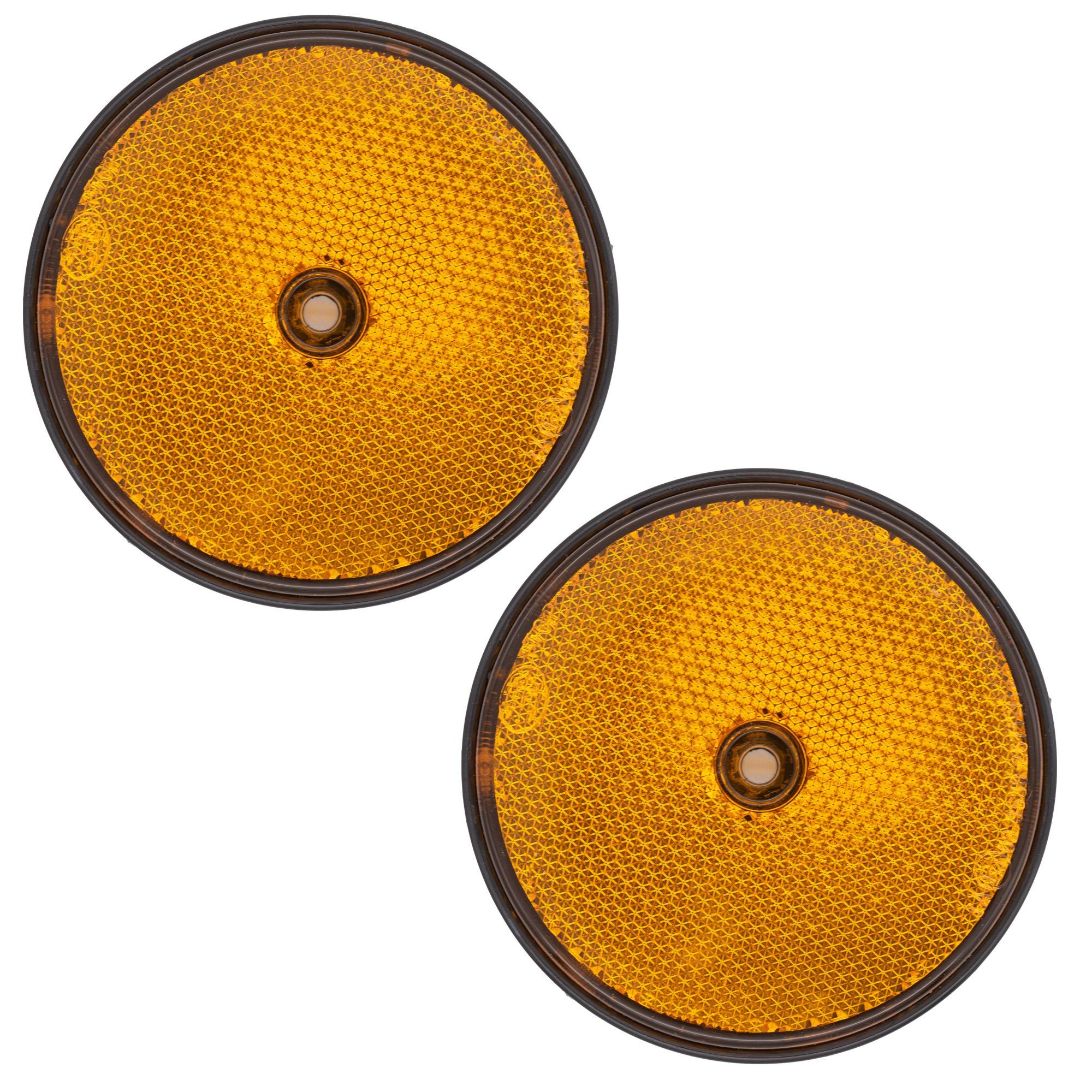 BENSON Blitzlichtreflektoren 2x Reflektor Anhänger 85mm Orange Rund,  Seitenstraher, Wohnwagen, PKW, Katzenauge