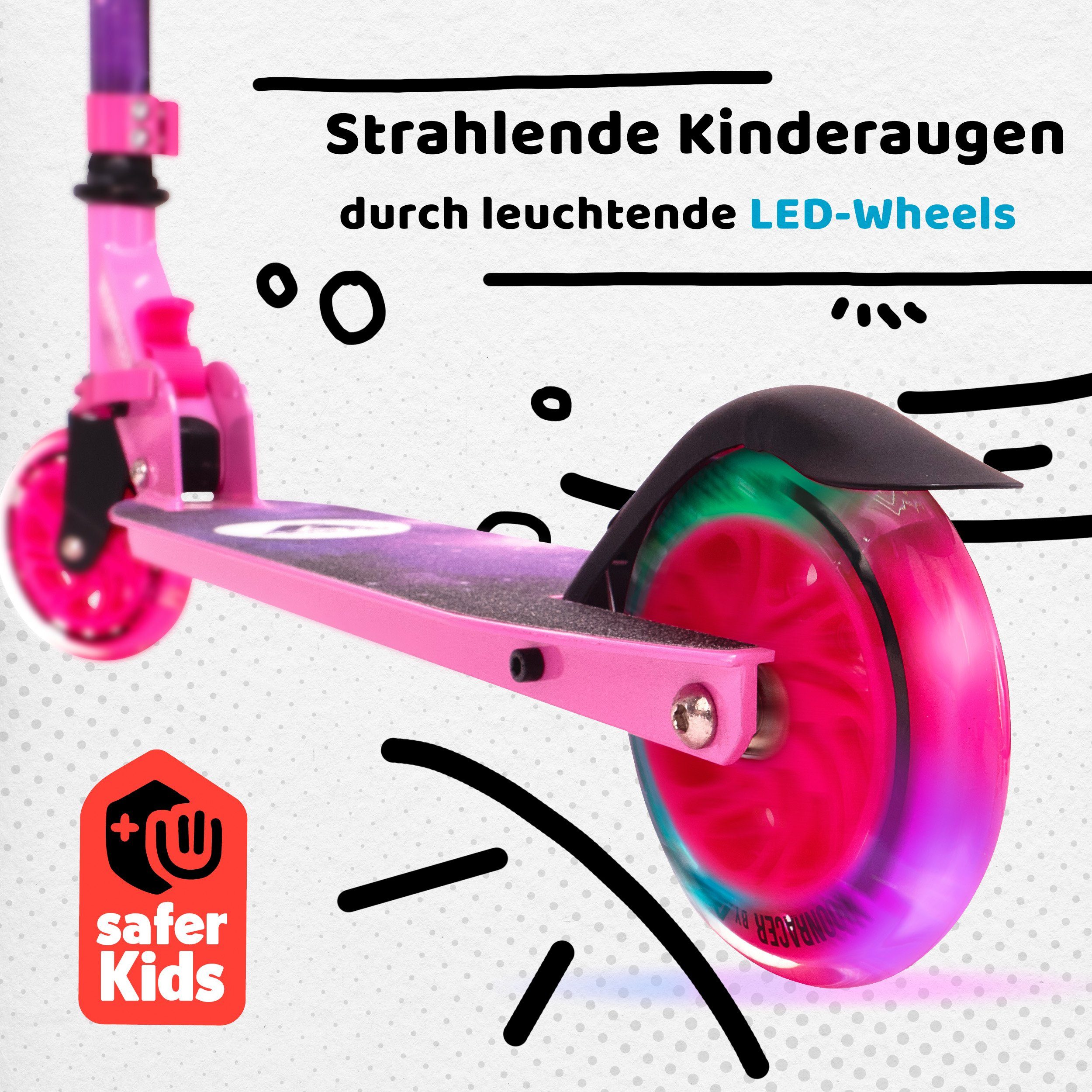 Apollo Cityroller LED City Scooter Moonracer für Kinder - 125 mm Tretroller, Kinderroller ab 4 Jahre klappbar und höhenverstellbar