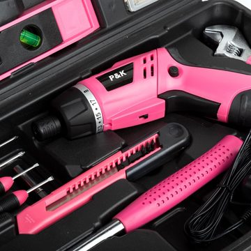 P & K Werkzeugset »135 Teiliges Werkzeugset Werkzeugkoffer in Pink Design«, (135-St)