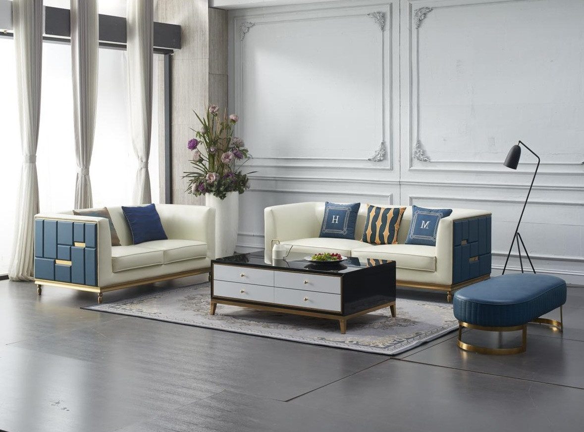 Xlmoebel Polstergarnitur Wohnzimmerset mit 3-Sitzer, 2-Sitzer, Einzelsitzer, Beistelltisch, (4-tlg., Sofagarnitur 3 + 2 Sitzer + Couchtisch + Hocker), Hergestellt in Europa