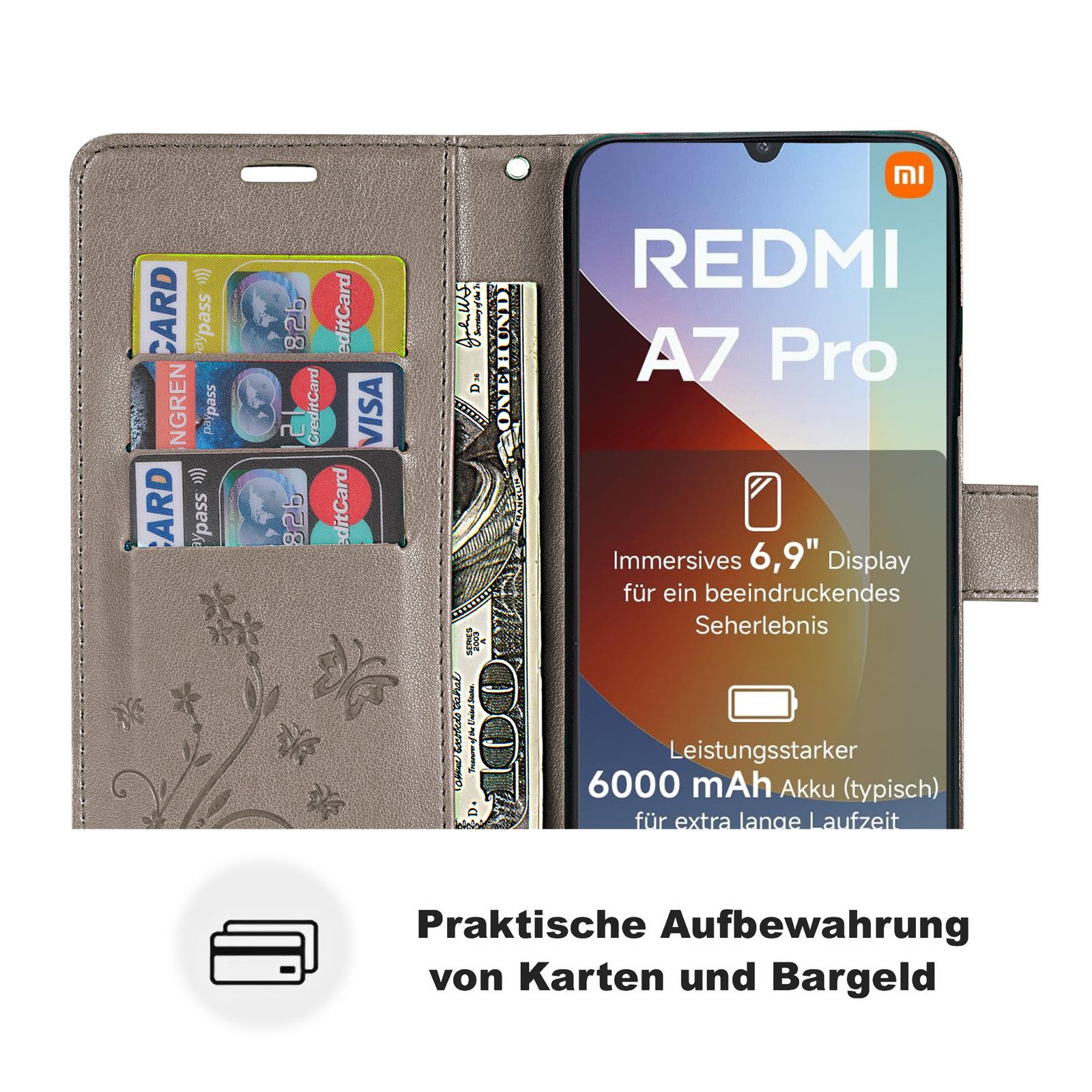 betterfon Handyhülle für Xiaomi Modelle Hülle mit [Kartenfächern], Bookstyle-Hülle: Magnetverschluss 3 Kartenfächer & Standfunktion – Bild 3 von 5