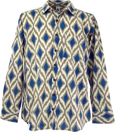 Guru-Shop Hemd & Shirt Freizeithemd, Goa Boho Hemd, Langarm Herrenhemd.. Retro, Ethno Style, alternative Bekleidung
