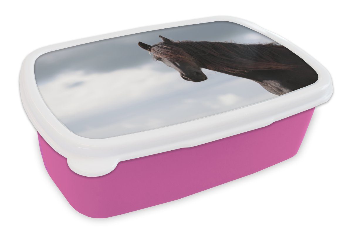 MuchoWow Lunchbox Pferde - Luft - Porträt, Kunststoff, (2-tlg), Brotbox für Erwachsene, Brotdose Kinder, Snackbox, Mädchen, Kunststoff rosa