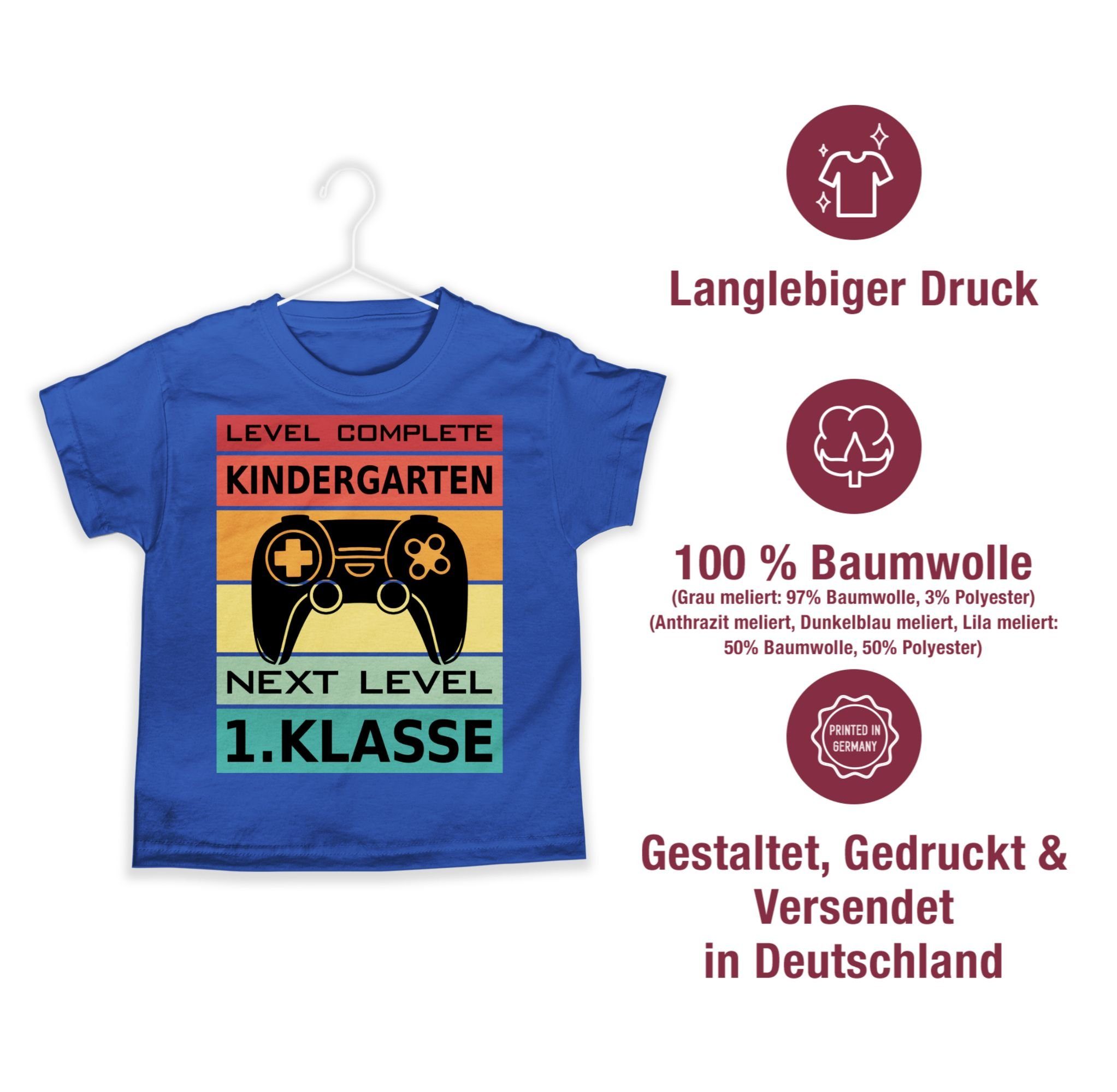 Shirtracer T-Shirt Level Complete Kindergarten - Next Level 1. Klasse (1-tlg) Einschulung Junge Schulanfang Geschenke