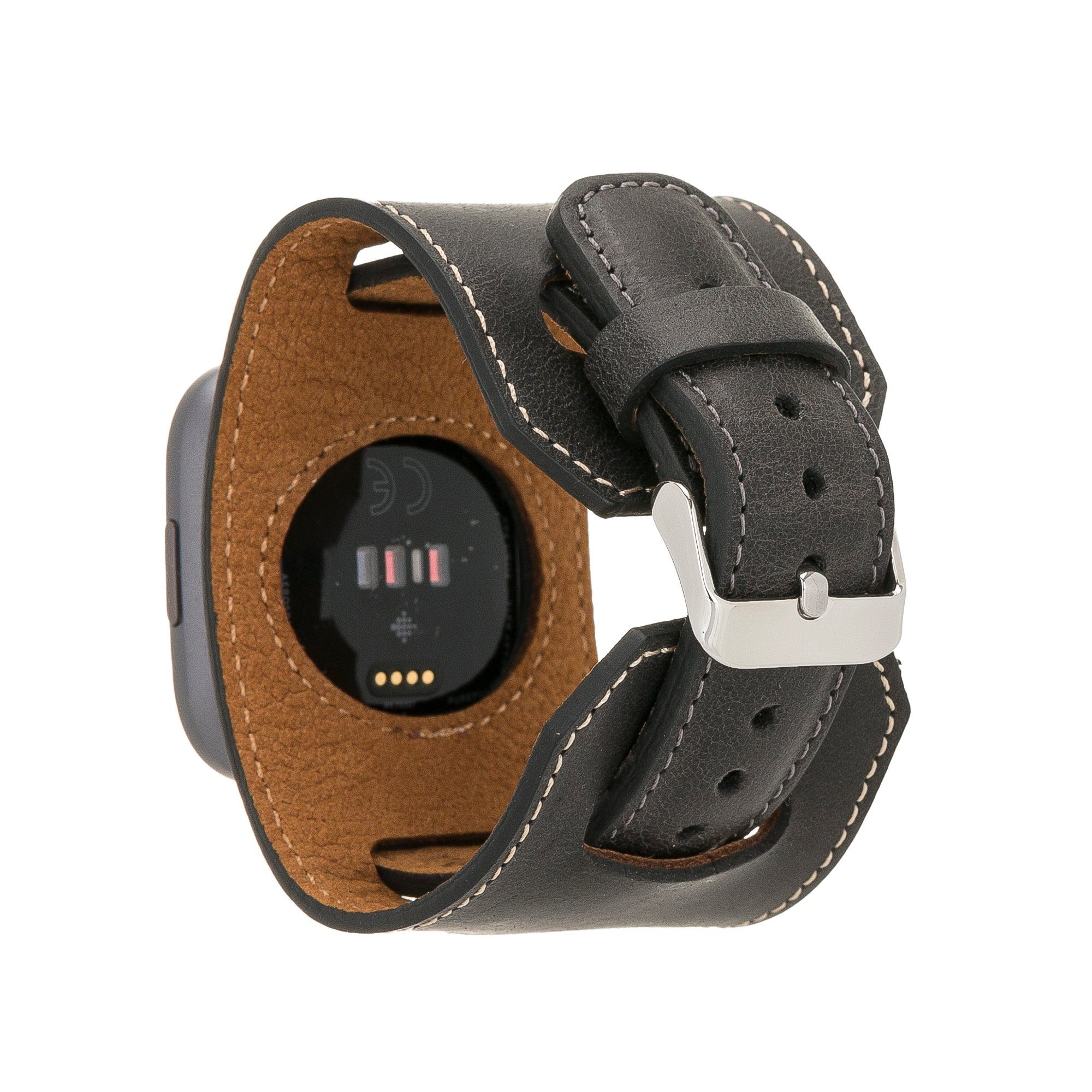 Renna Leather Smartwatch-Armband Fitbit Versa 4 / 3 / Sense & 2 Armband Echtes Leder Ersatzarmband Cuff Grau | Uhrenarmbänder