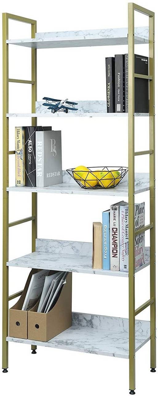EUGAD Bücherregal, 1-tlg., Golden-Weißer mit MDF Marmor offenen aus Regalebenen 5 Küchenregal