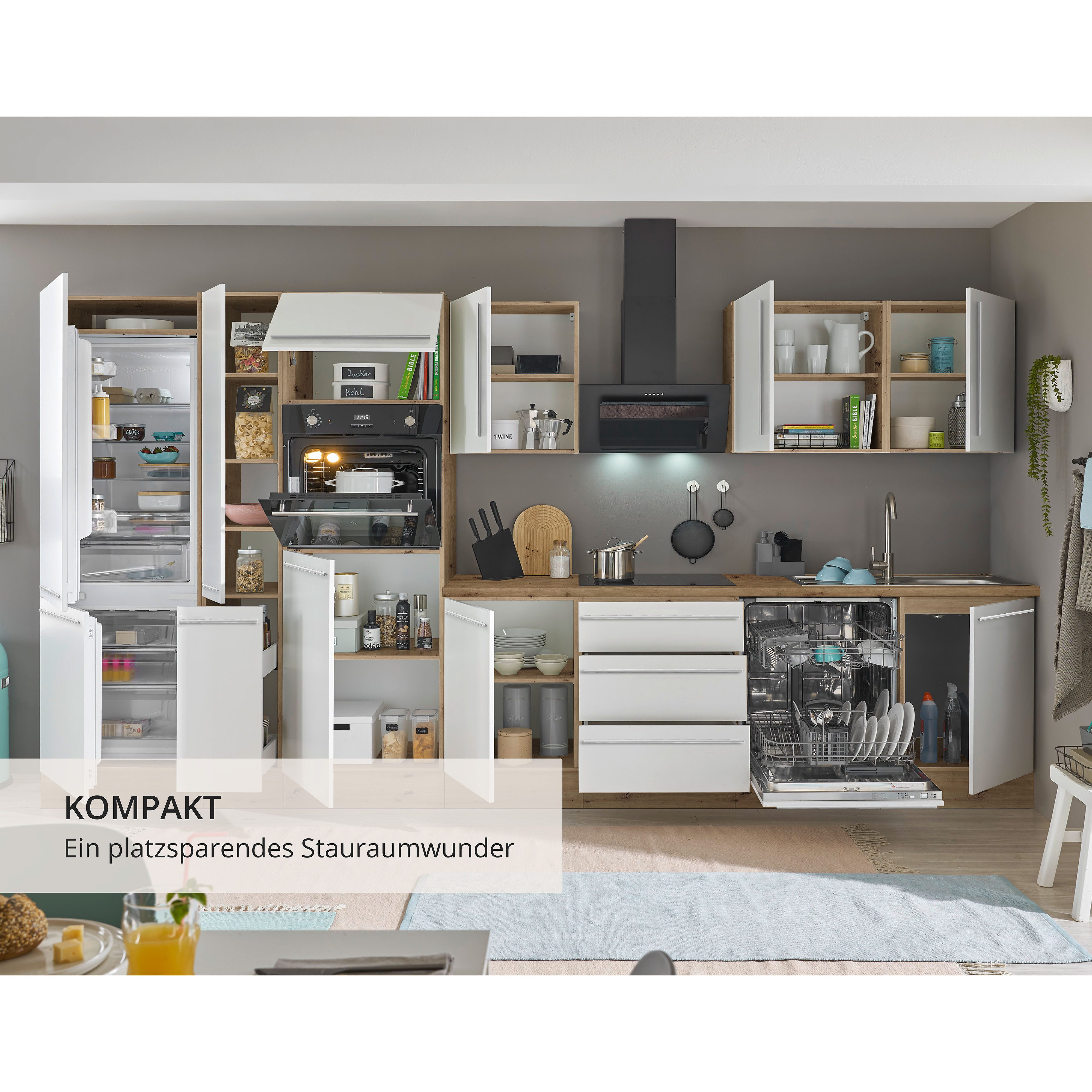 KOCHSTATION Küchenzeile Florida, Breite 370 cm, wahlweise mit E-Geräten,Softclose für Türen/Schubkästen