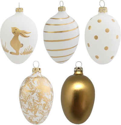 Thüringer Glasdesign Osterei Happy White Eggs (Set, 5 St), Osterdeko, mundgeblasen, handdekoriert