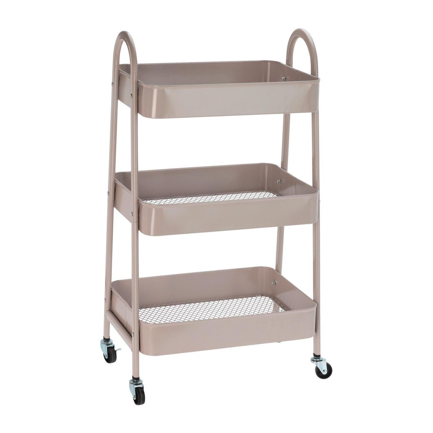 Koopman Rollwagen TRIVA, Sandfarben, Stahl, mit vier Rollen, mit drei Körben, B 44 x H 79,5 x T 31,5 cm