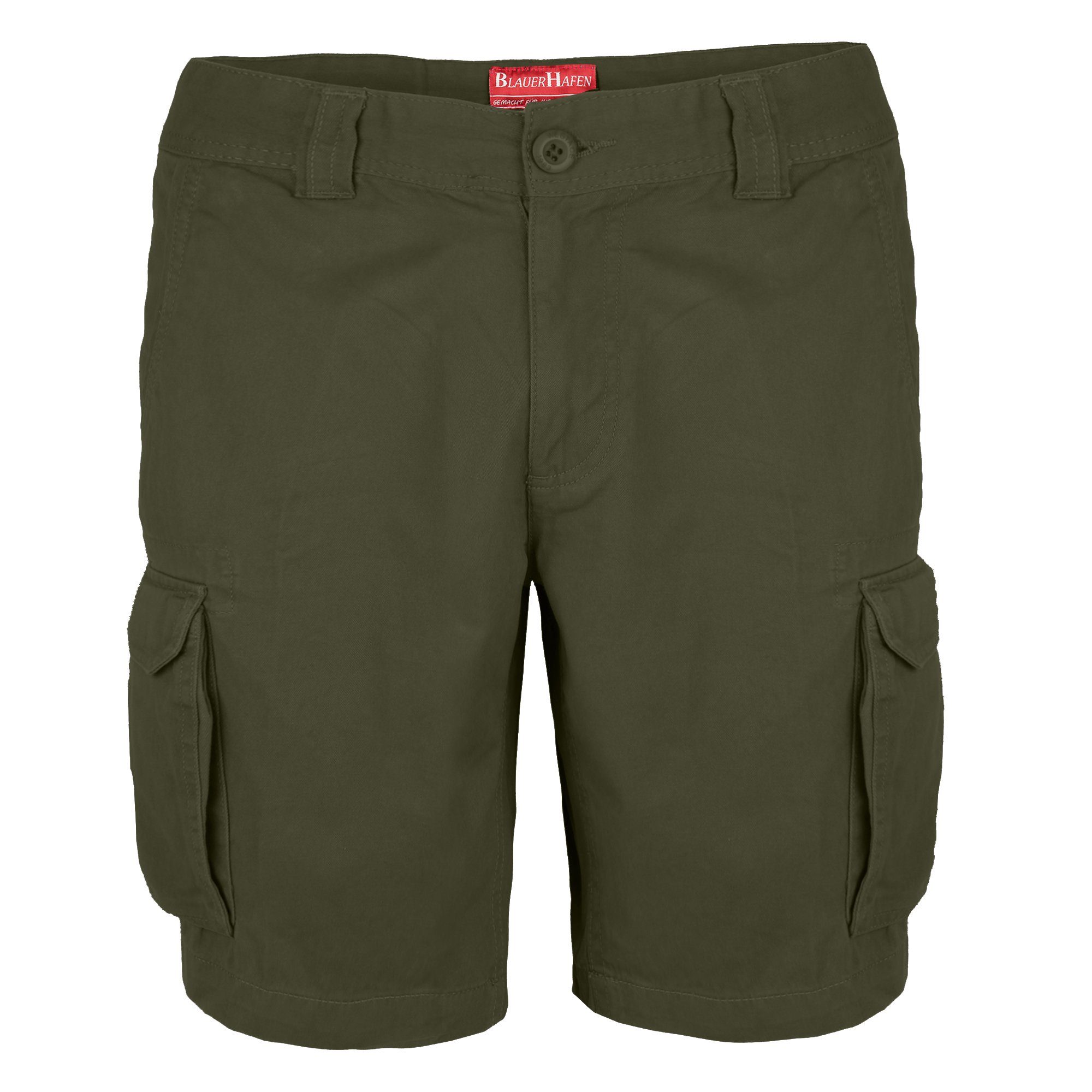 BlauerHafen Cargoshorts Herren Cargo Shorts 100% Baumwolle Hose Normale Passform Bermuda Olivgrün