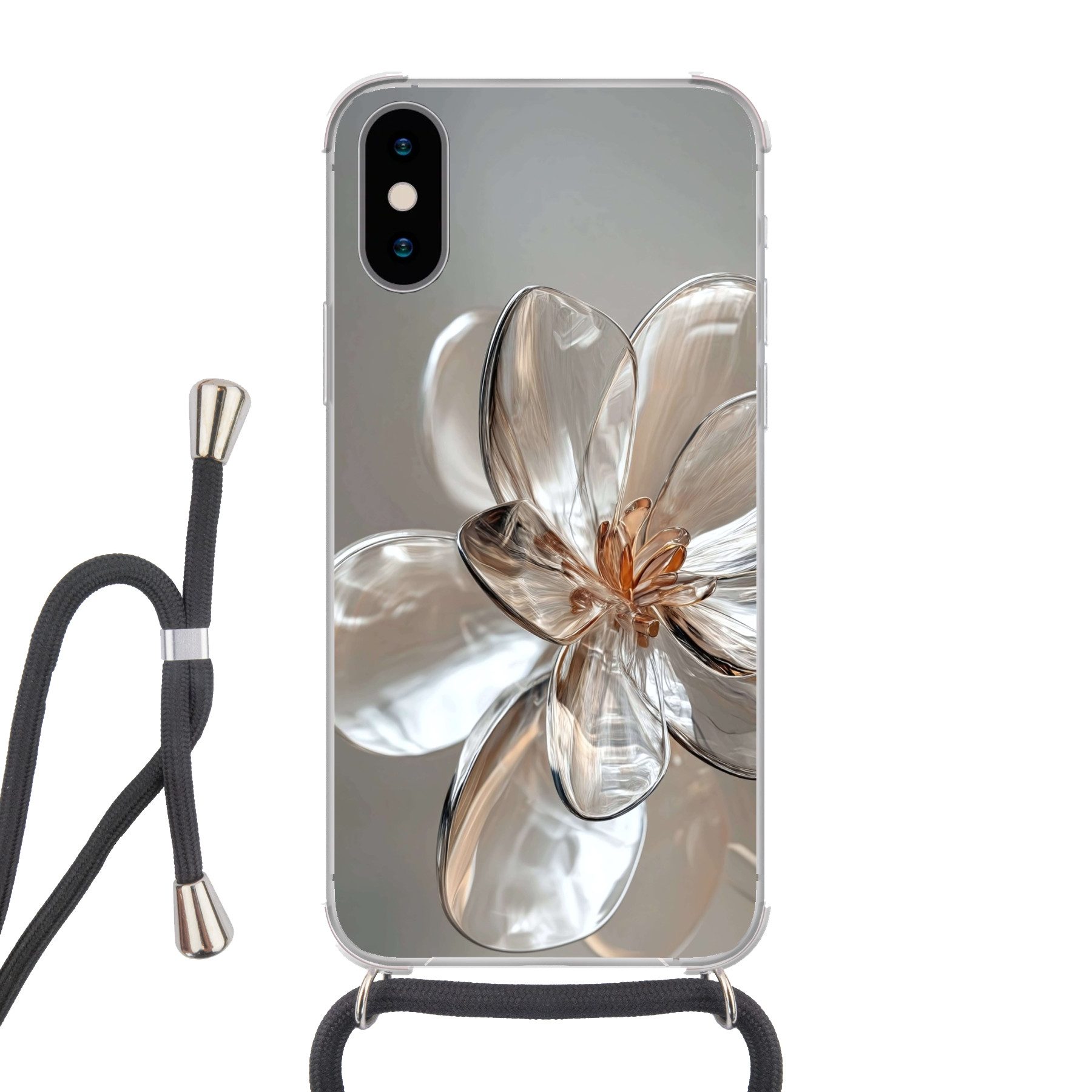 MuchoWow Handyhülle für Apple iPhone XS Blume - Gläser - Transluzent, Tragbare Handyhüllen mit Kette zum umhängen, Handykette Handyband