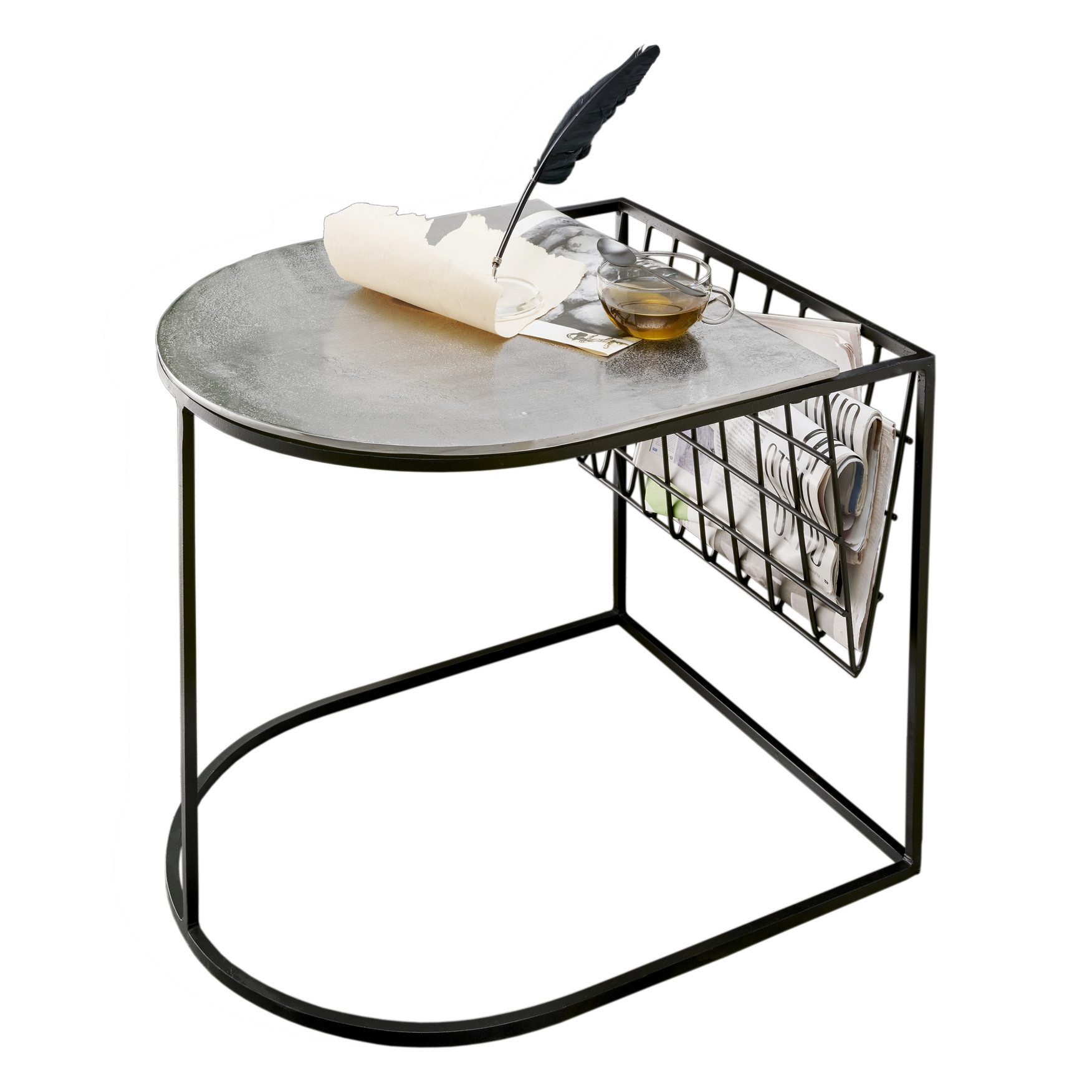 More2Home Beistelltisch MALI, mit Zeitungs-Ablage Metall schwarz/Platte silber-natur