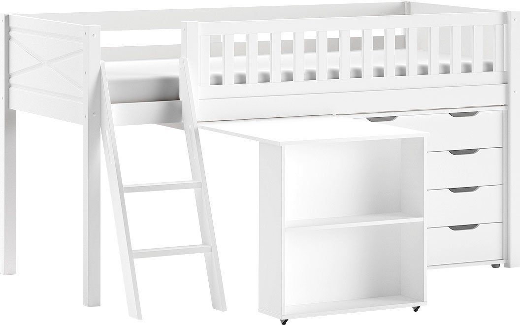 Vipack Spielbett (Made in Europe), mit viel Funktion auf kleinem Raum, LF 90x200 cm, Kiefer weiß lackiert