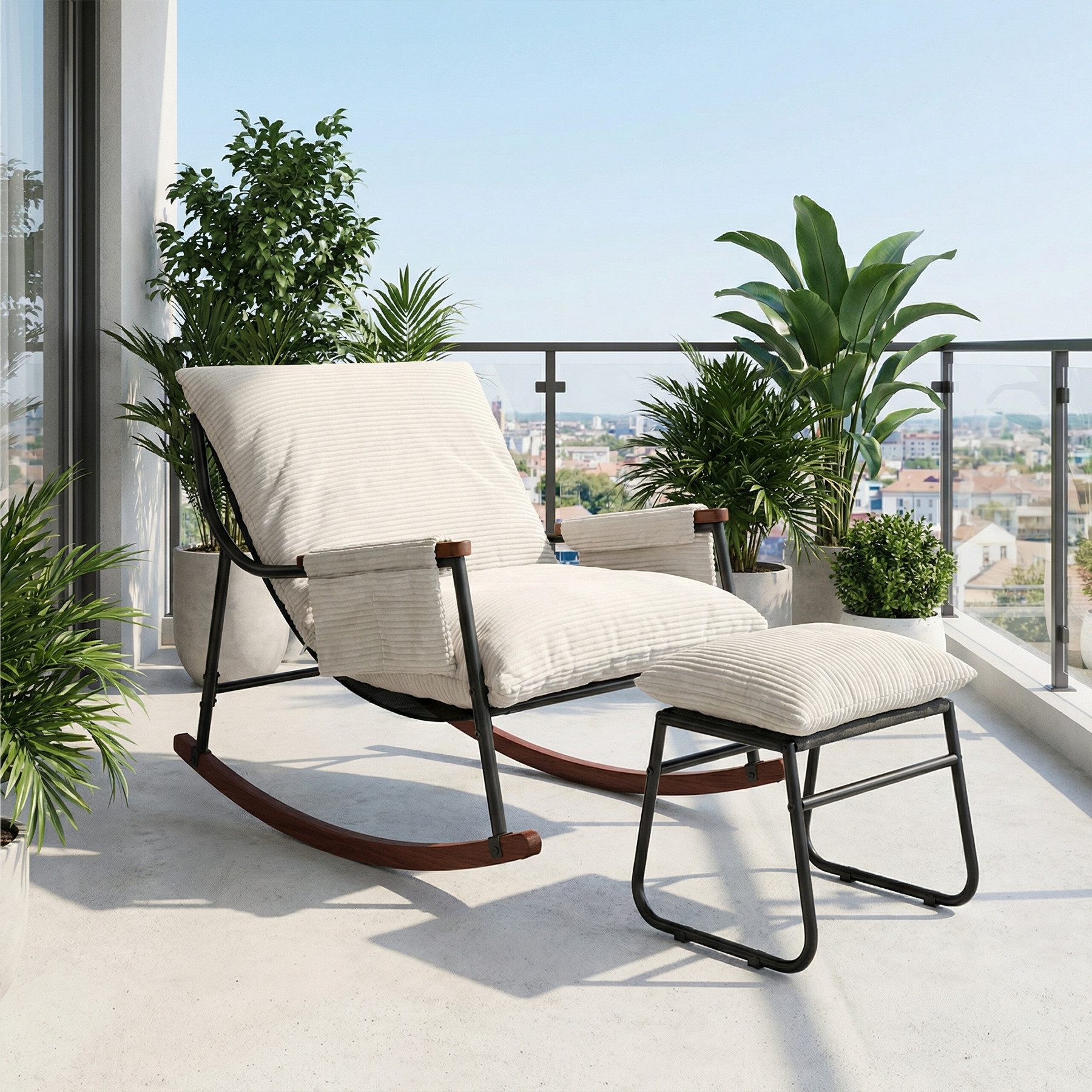 HomeMiYN Schaukelsessel Schaukelstuhl Relaxsessel Schaukelsessel Metall mit hocker