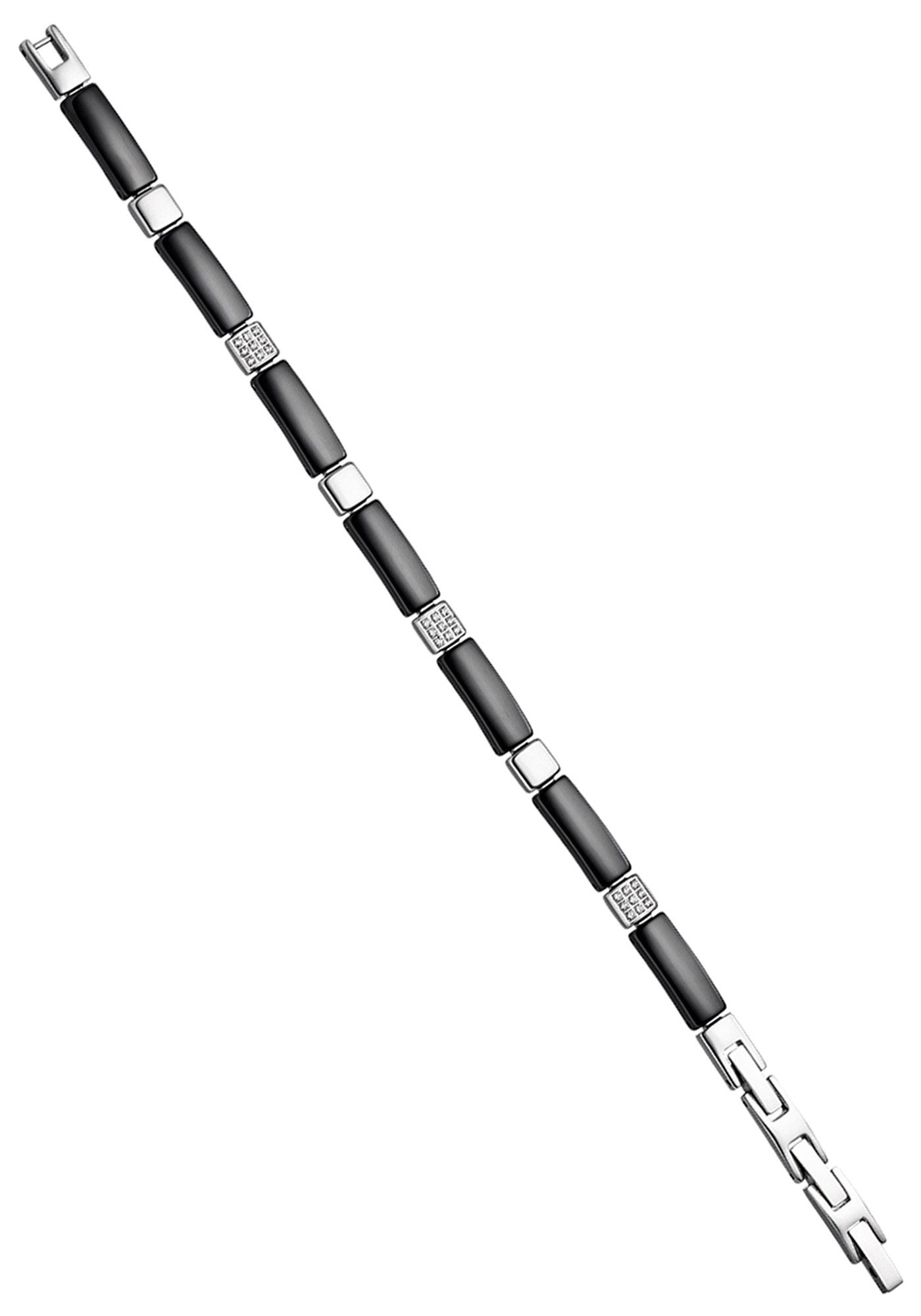 JOBO Armband 6,3 mm, Edelstahl mit Keramik und 26 Zirkonia 21 cm