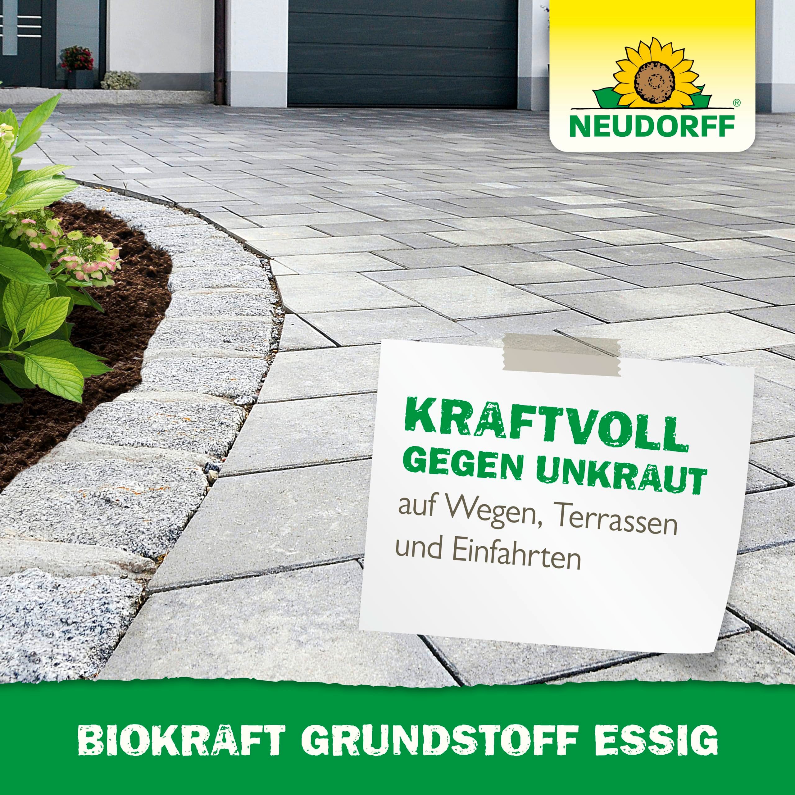 Neudorff Unkrautbekämpfungsmittel Neudorff BioKraft Grundstoff Essig AF 1L für 100m², 100% natürlicher, anwendungsfertiger Unkrautvernichter, für befestigte Flächen wie Wege und Terrassen