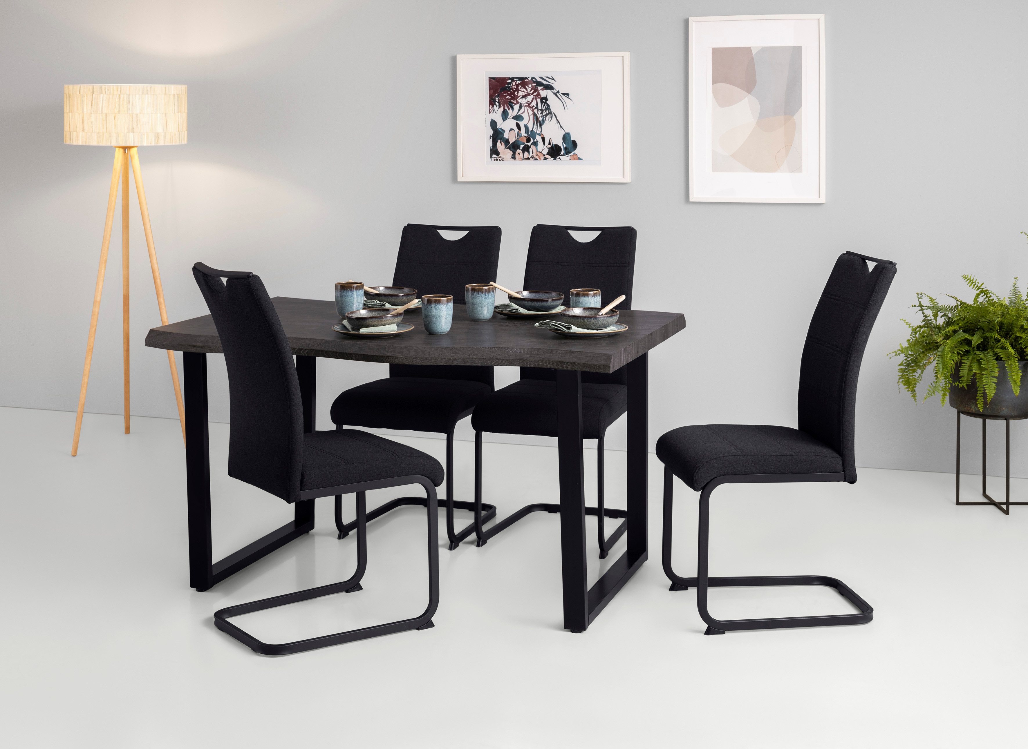HELA Essgruppe GISELLE Esszimmer, Essgruppe, Sitzgruppe TOPSELLER!, (Set, 5-tlg., 5er Set, Tisch plus 4 Stühle), Esstisch U-Gestell Metall, Tischplatte mit Baumkante, OTTOs Choice