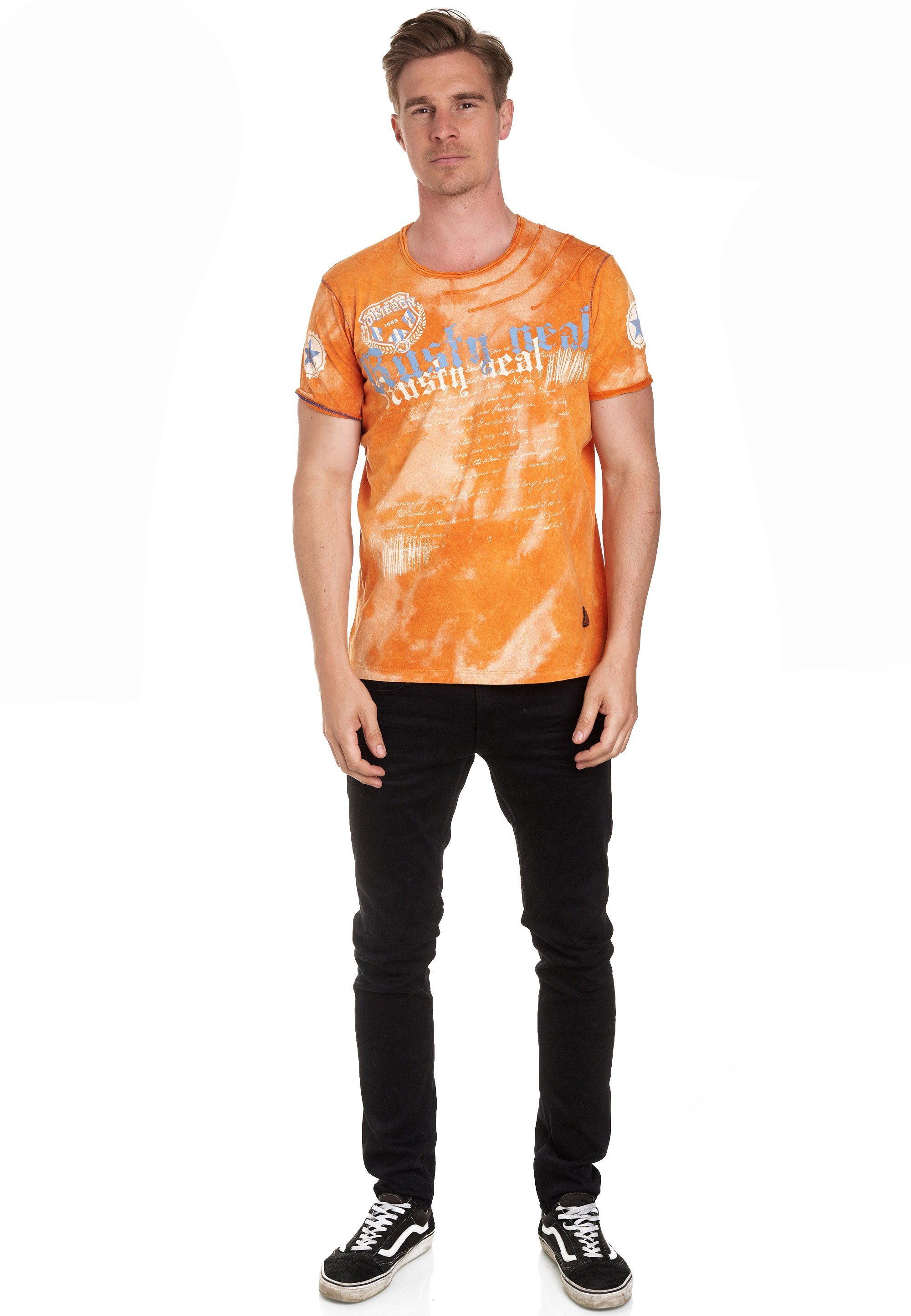 Rusty Neal T-Shirt orange toller Batik-Optik mit