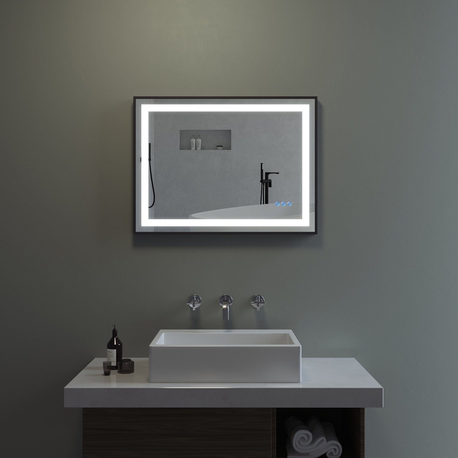 Badezimmerspiegel Schalter mit Badspiegel Dimmbar Touch (80x60cm Kaltweiß Beleuchtung AQUABATOS Licht Antibeschlag Energiesparend 100x70cm), Warmweiß mit LED LED-Lichtspiegel