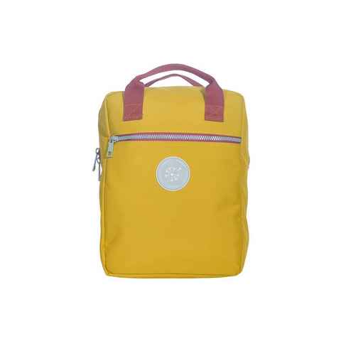 KINDSGUT Kinderrucksack Mini, nachhaltig aus recyceltem Material, Rucksack für den Kindergarten mit großem und kleinen Fach, schlichtes Design, Senf