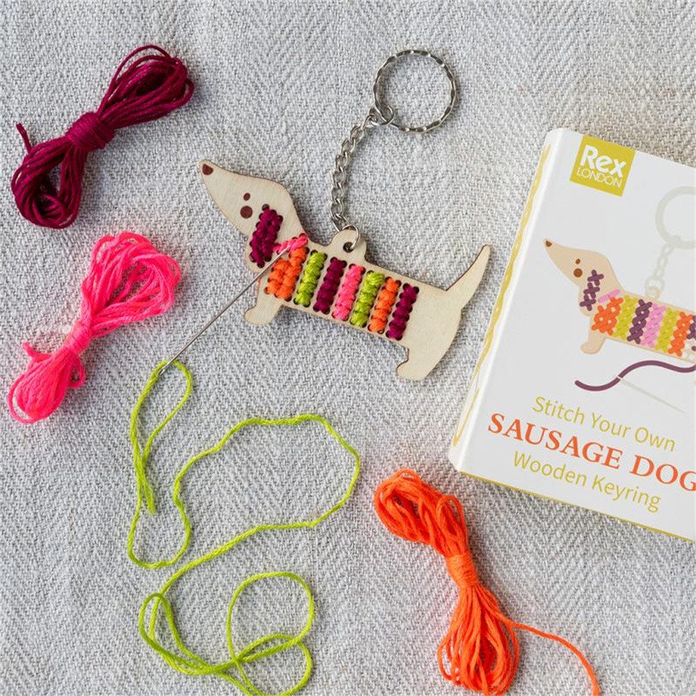 Rex London Schlüsselanhänger Dackel zum Selbersticken (Stick Set, 6-tlg., Sausage Dog), ca. 10,3 x 8,8 cm