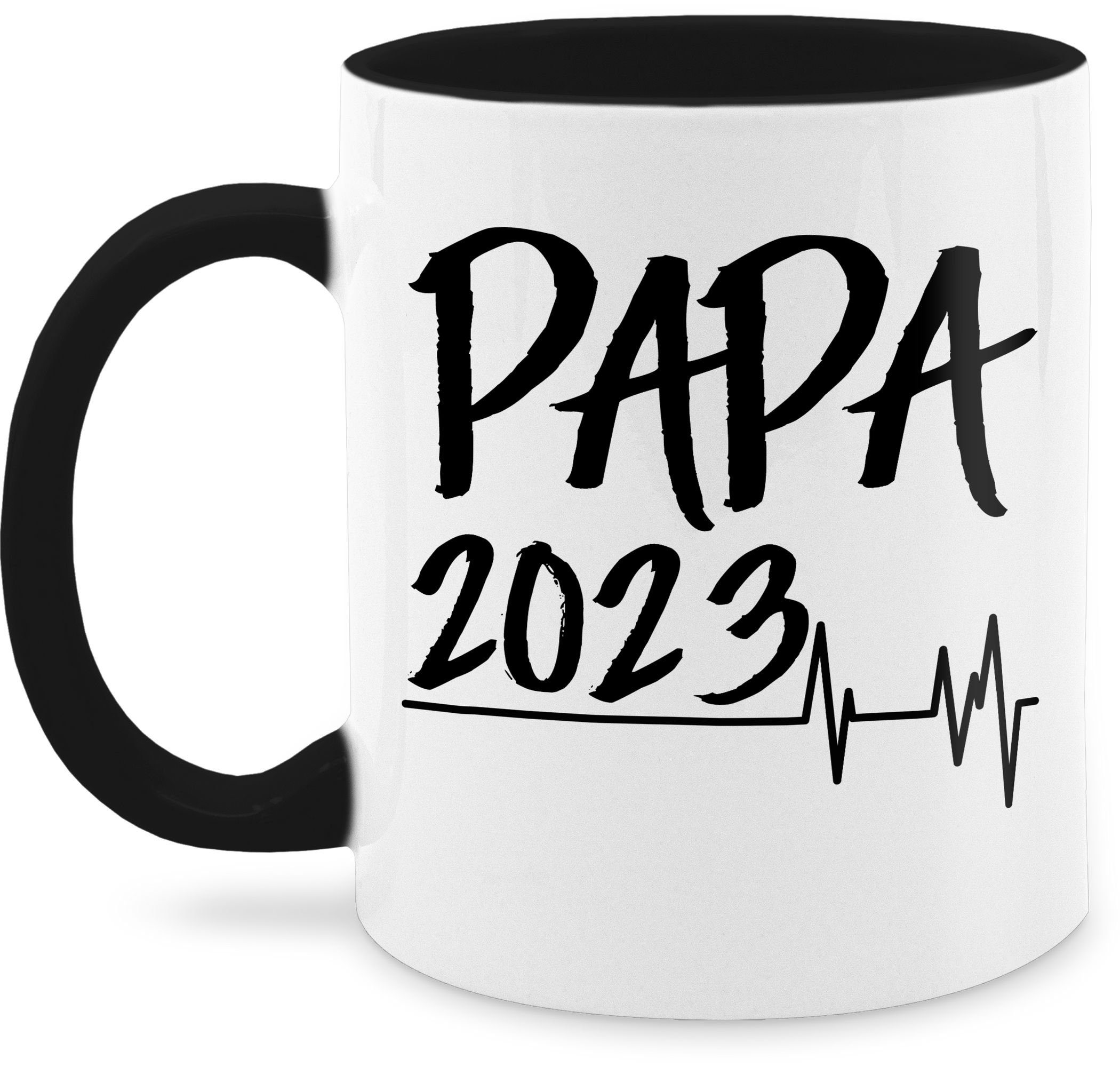 2023 Papa 1 Geschenk Schwarz Keramik, Shirtracer Kaffeetasse Vatertag Herzschlag, Tasse