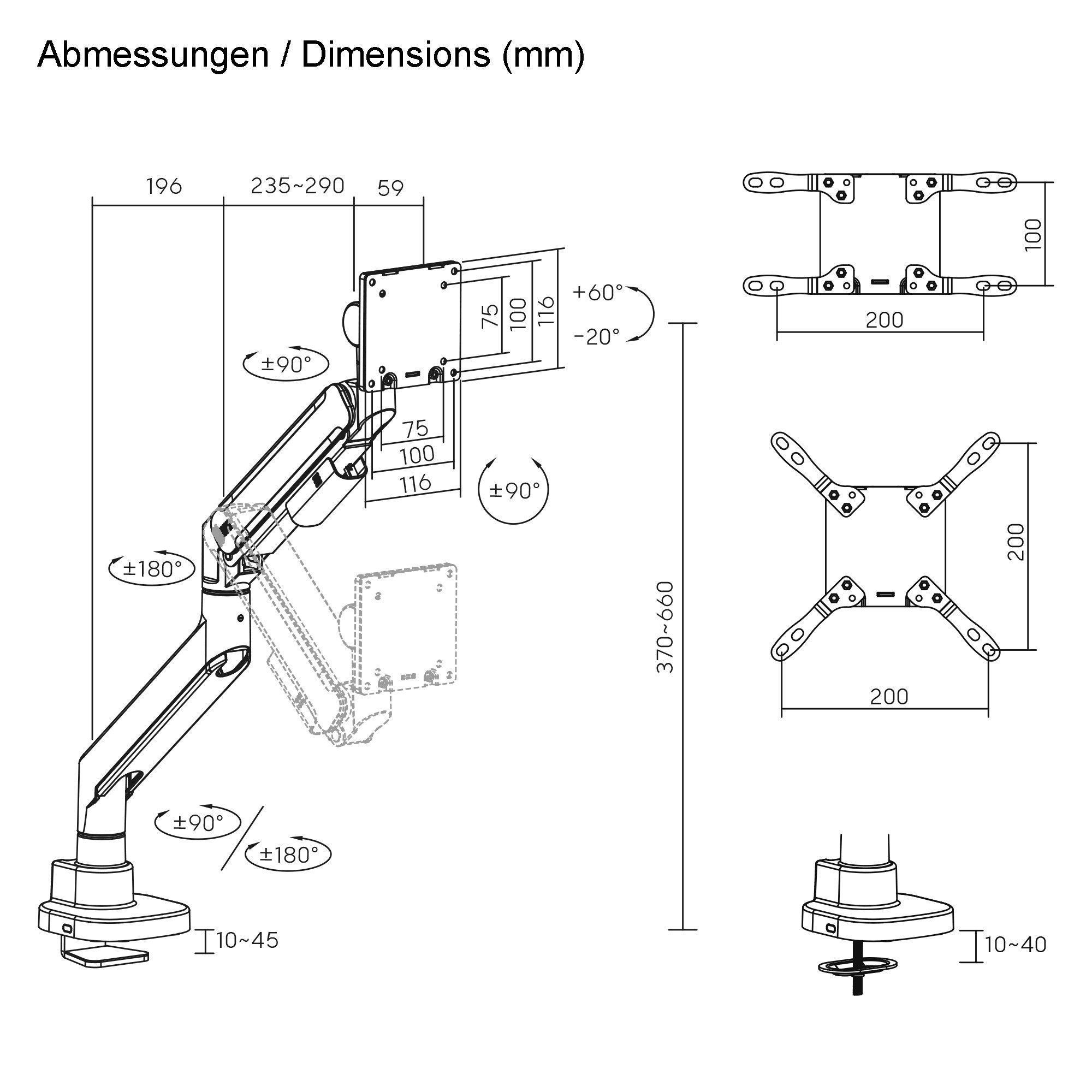 HALTERUNGSPROFI Monitor-Halterung Office-GS812AEXW, (bis 57 Zoll, Neigbar, schwenkbar, Aluminium, extrastark, bis 27kg)