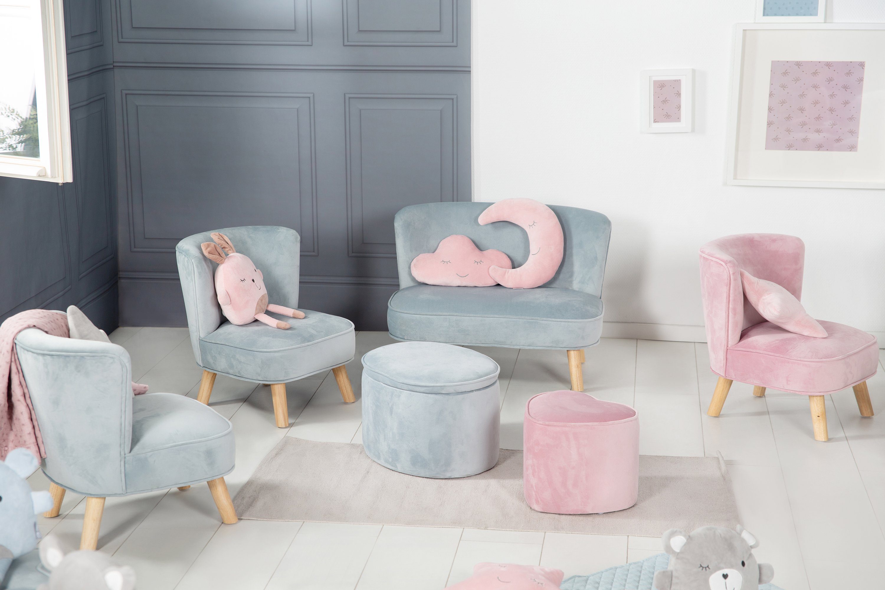 Holzfüßen Sofa, mit roba® Sessel Lil hellblau/sky
