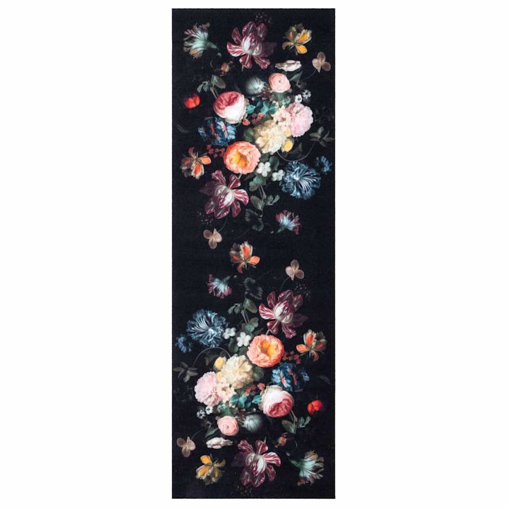 vidaXL Fußmatte Küchen Teppich Floral Schwarz günstig online kaufen