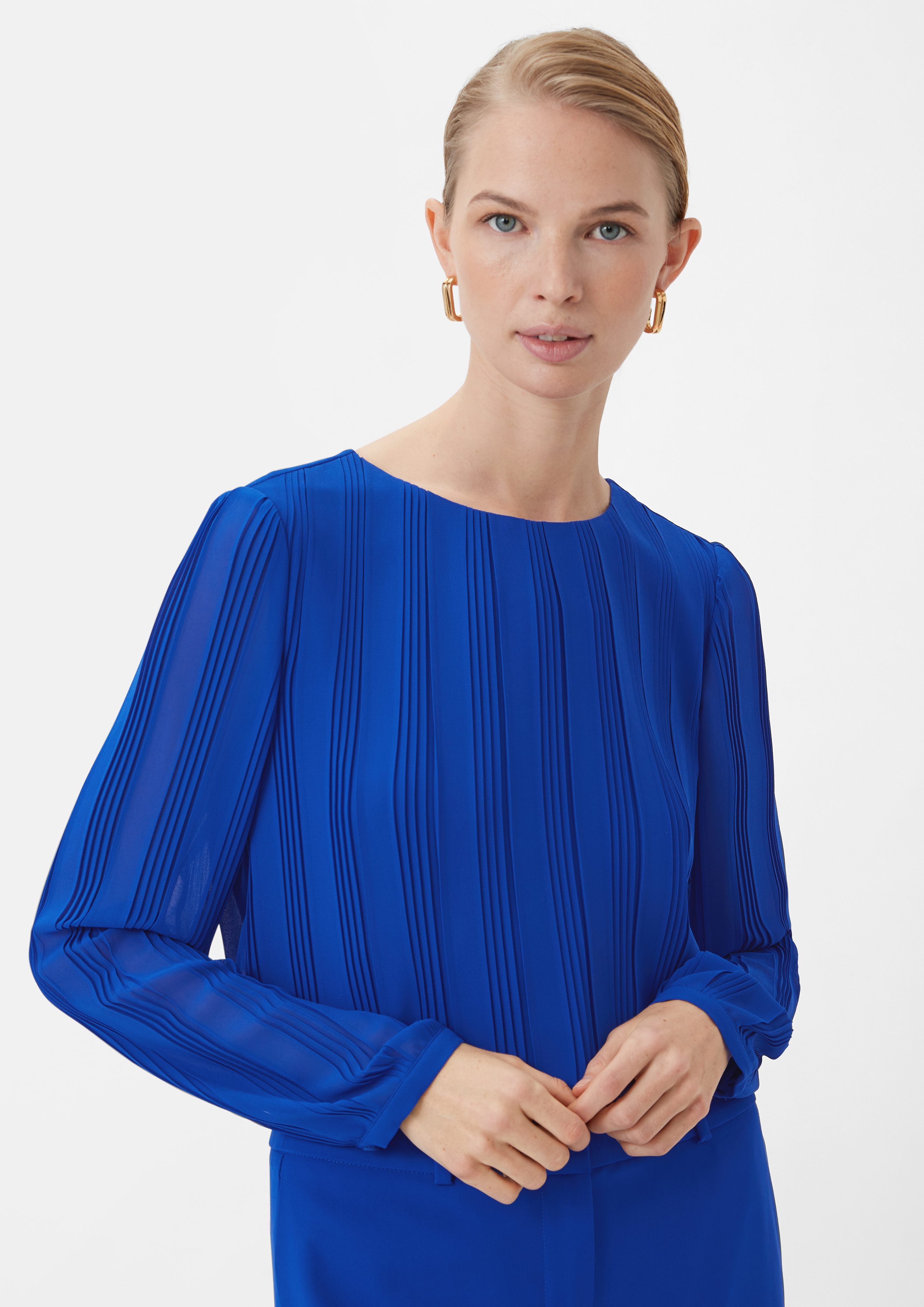 Langarmbluse Chiffonbluse mit Plisseefalten