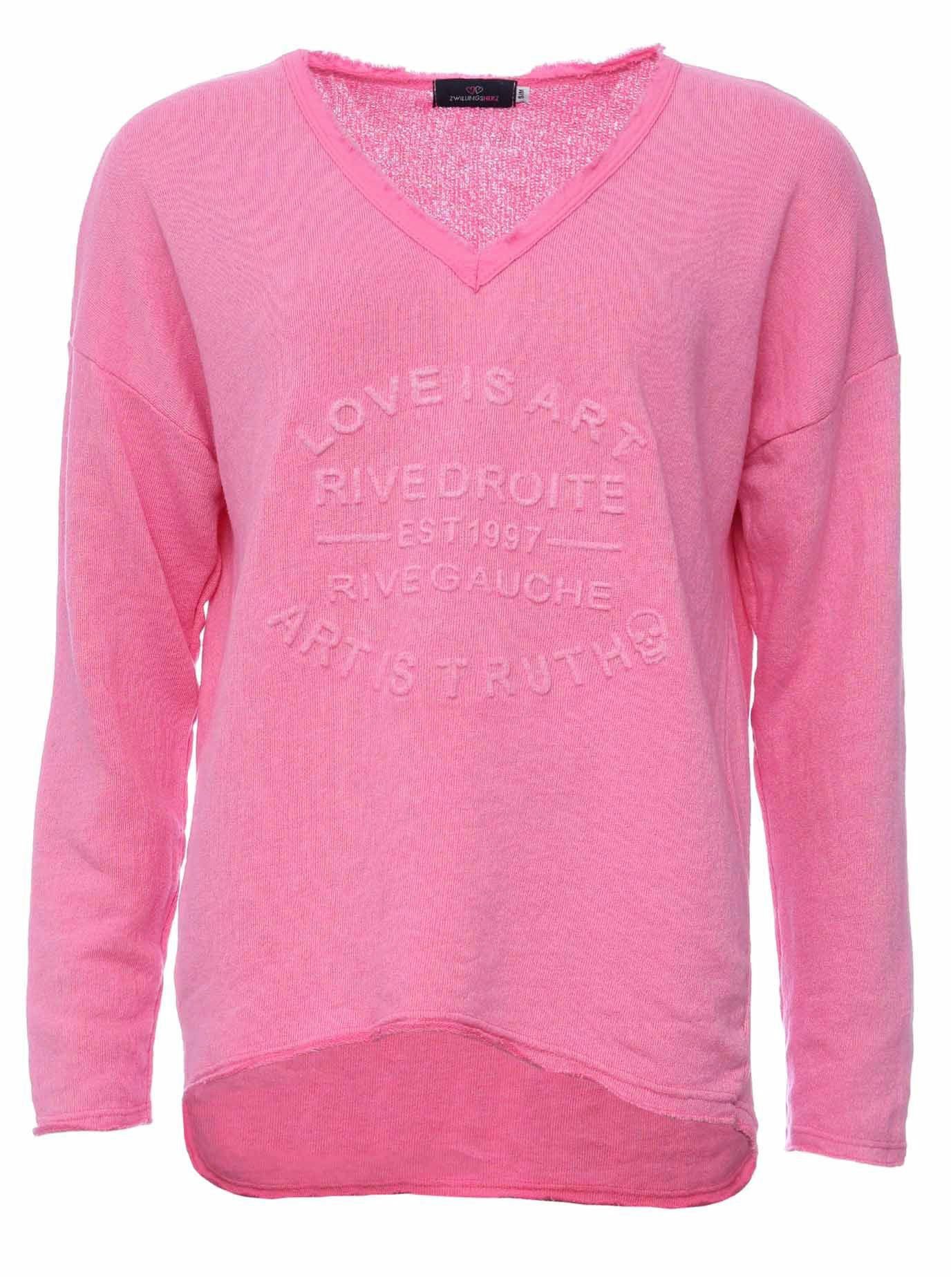 Zwillingsherz Sweatshirt ausgefranster V-Ausschnitt, Vintage Look, Langarm – Bild 2 von 5