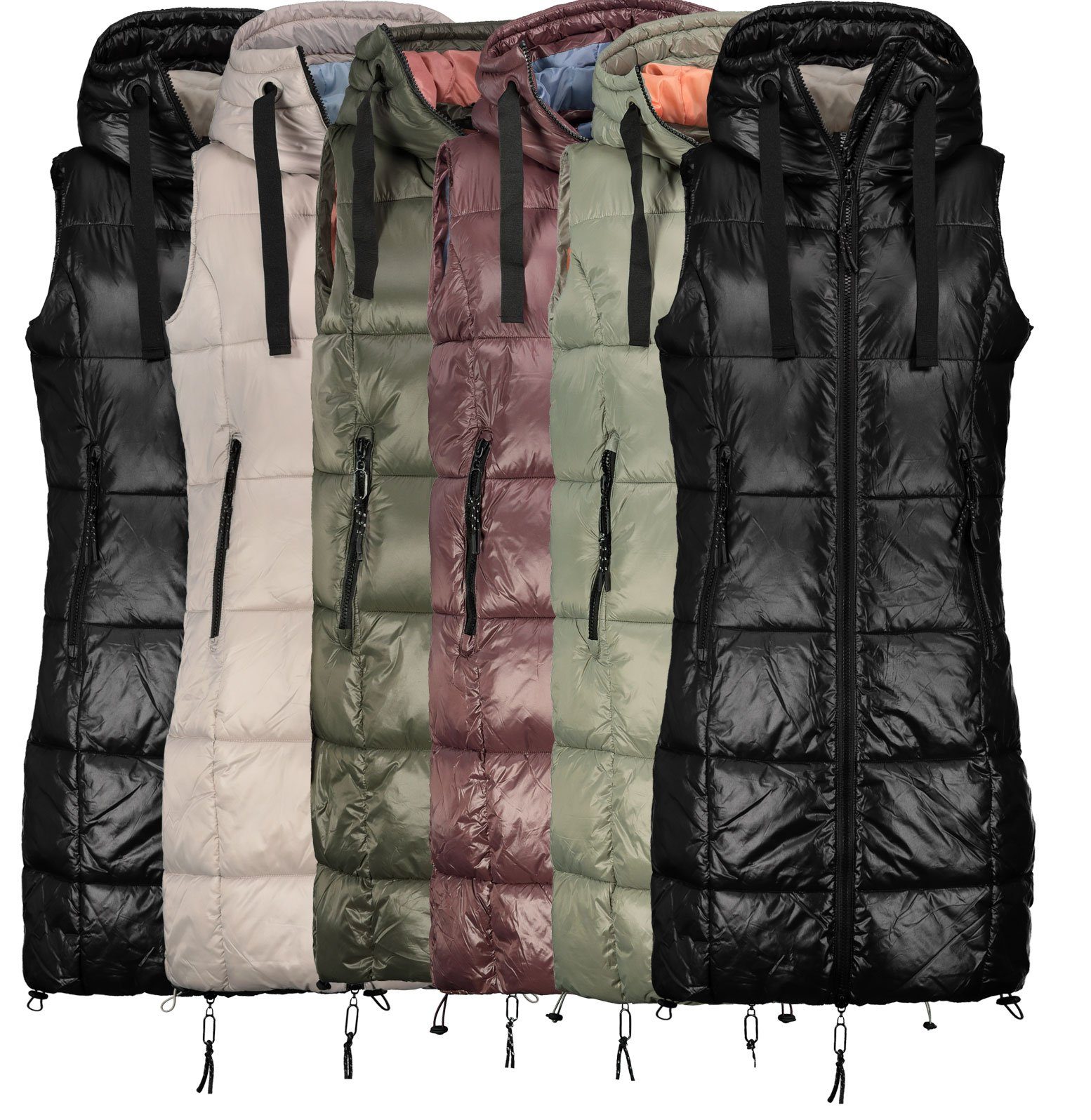 Fresh Made Steppweste Lange Stepp weste Kapuze Übergangs Herbst Frühlings W günstig online kaufen