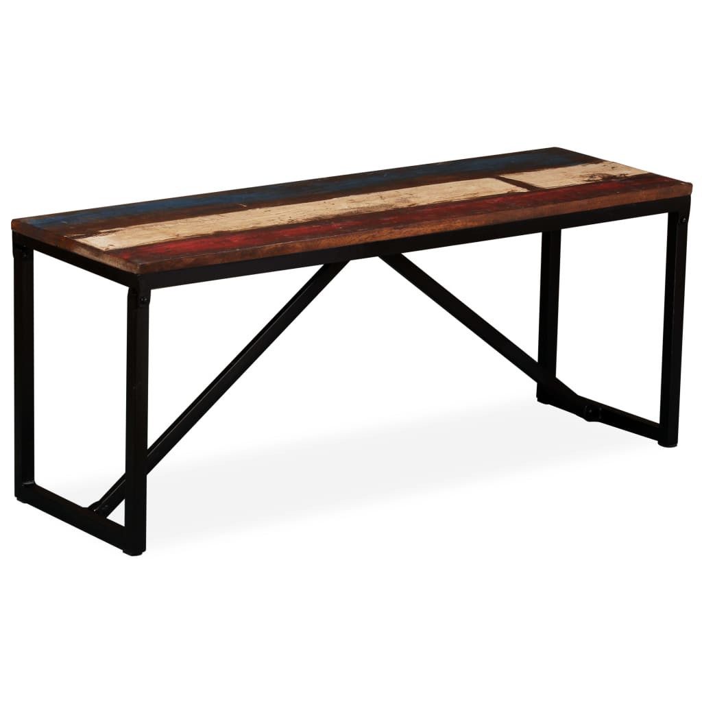 furnicato Truhenbank Sitzbank aus recyceltem Massivholz mit Stahlbeinen 110x35x45 cm, Lackierter Hocker im Vintage-Stil, bereits fertig zusammengebaut