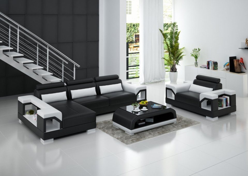 JVmoebel Ecksofa, Ledersofa Wohnlandschaft Ecksofa + Sessel Eck Garnitur Design Modern