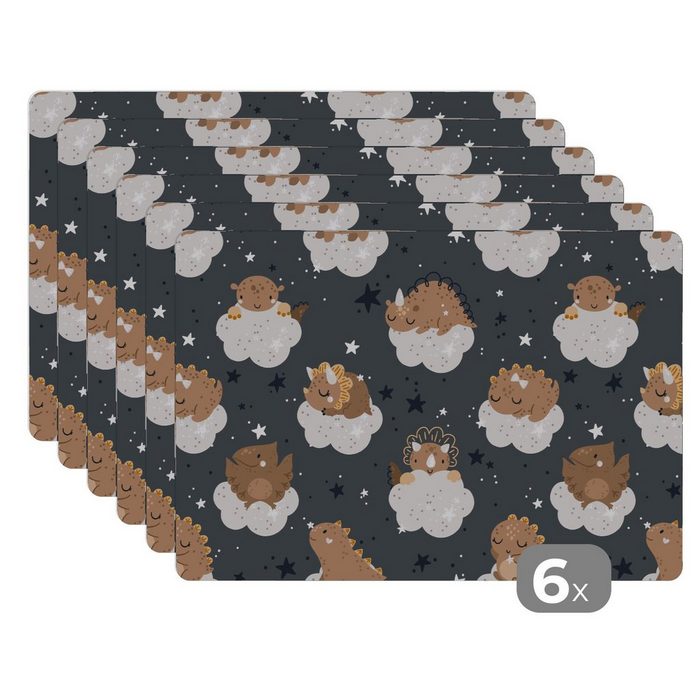 Platzset Muster - Jungen - Dino - Kinder MuchoWow (6-St) Platzset Platzdecken Platzmatte Tischmatten Schmutzabweisend