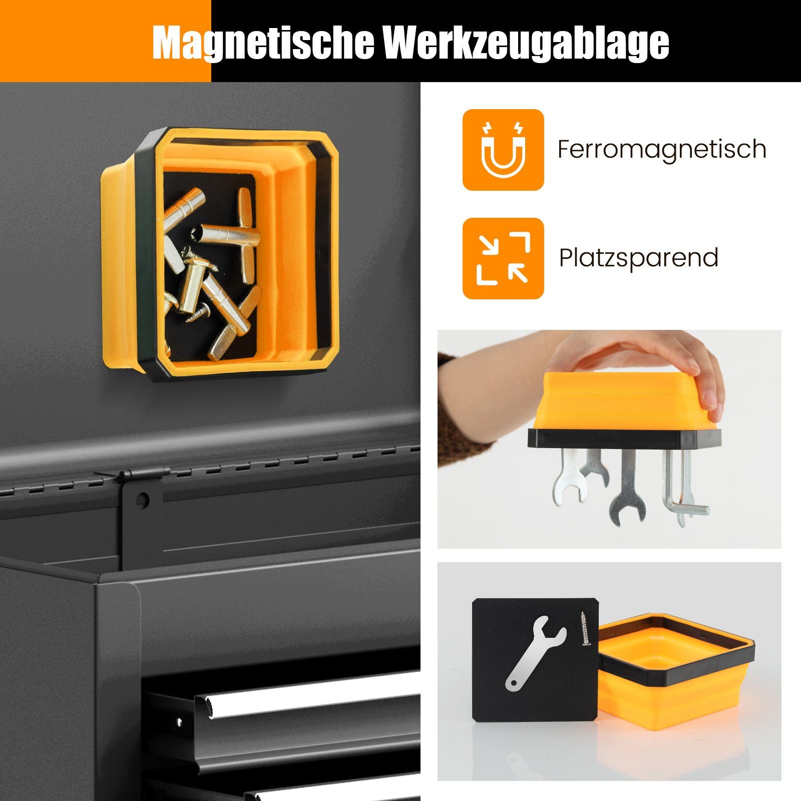 COSTWAY klappbar, Magnet-Werkzeugleiste, stapelbar, 11,5x11,5cm 4-tlg.,