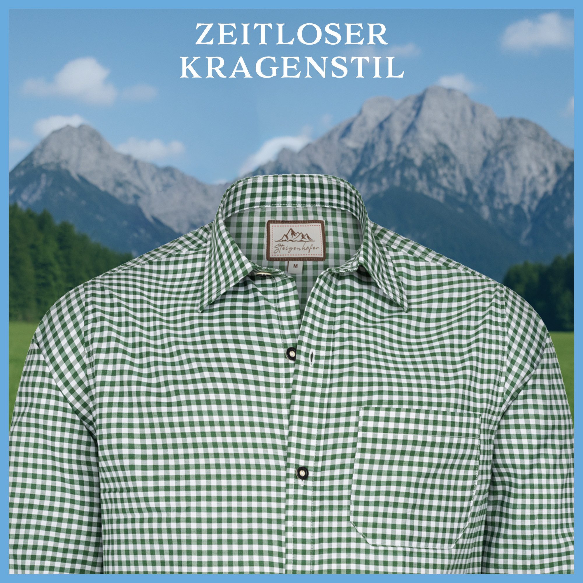 Steigenhöfer Manufaktur Trachtenhemd Trachtenhemd Herren Langarm - Heinz - zum Oktoberfest - Grün - S