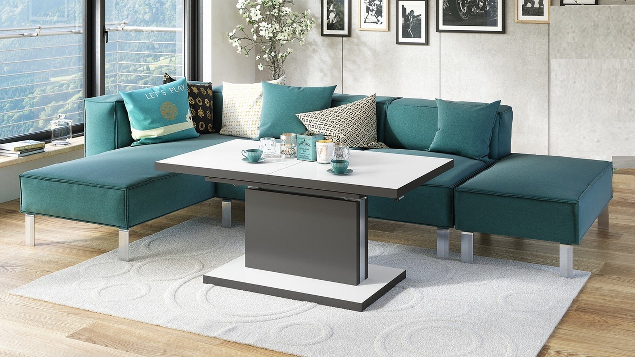 Mazzoni Couchtisch Aston Weiß-Anthrazit Grau matt günstig online kaufen