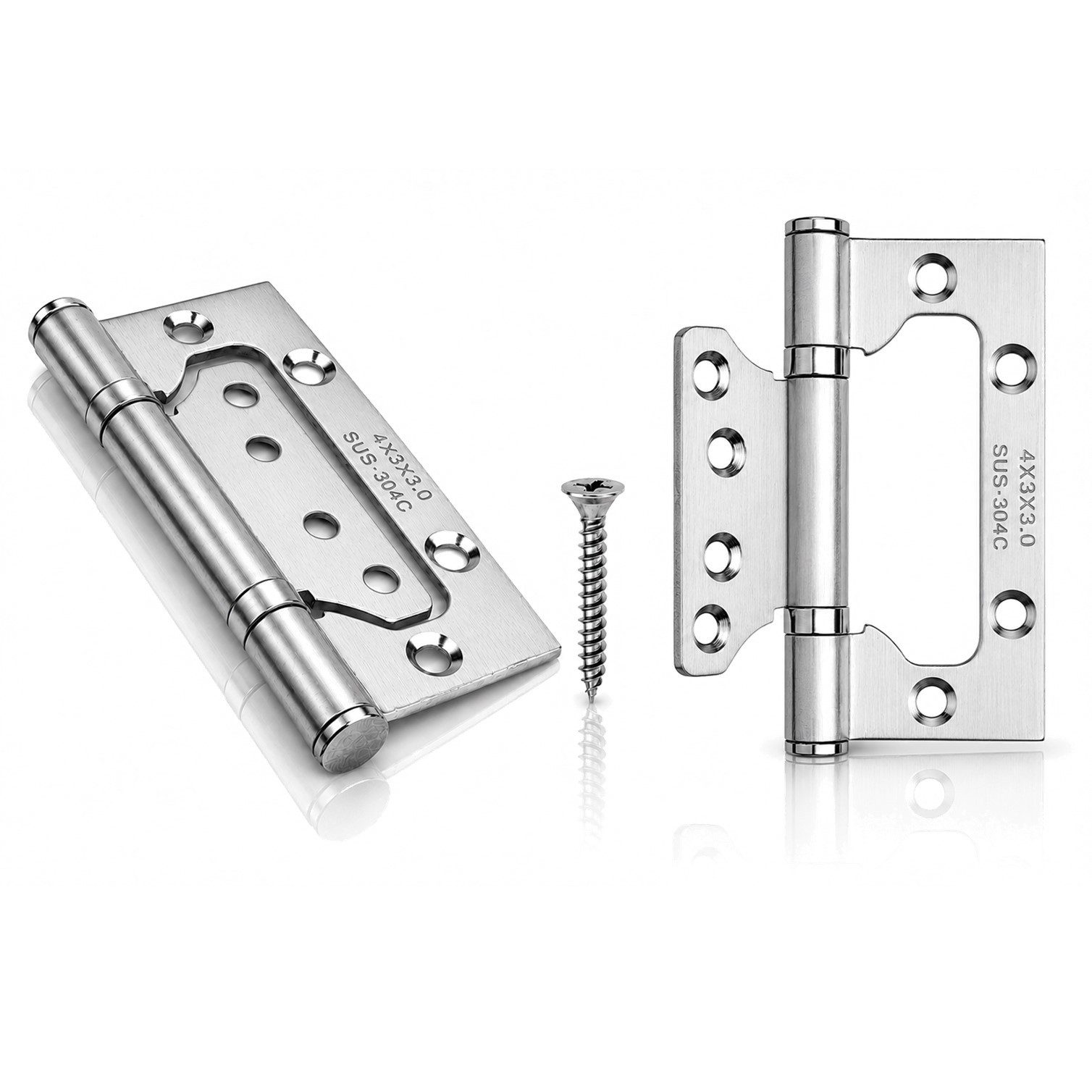 HOOZ Türbeschlag Türscharnier 304 Edelstahl – Kugellager – 4er Set 125x78x3mm (Set, 4 St., 4 Scharniere inkl. Metallschrauben), SICHTBARE AUFPUTZMONTAGE: Kugelgelagert, bis 360° drehbar