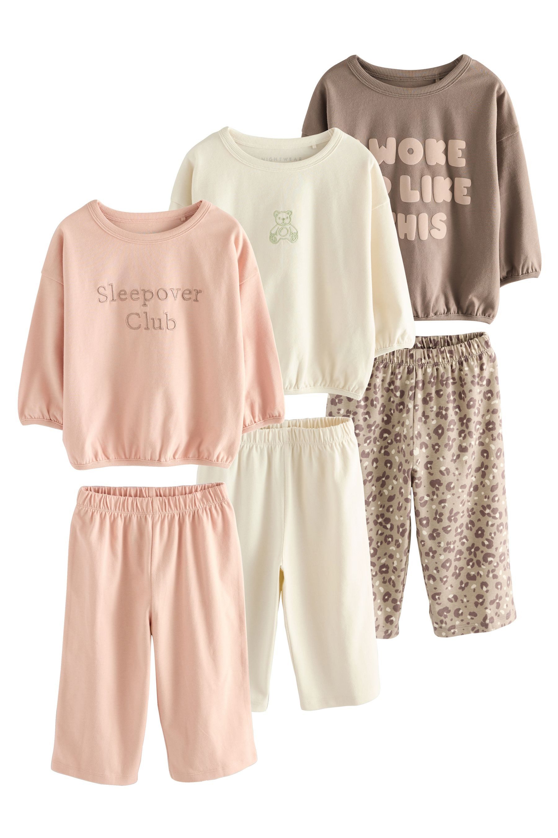 Pyjama Schlafanzug mit weitem Bein, 3er-Pack