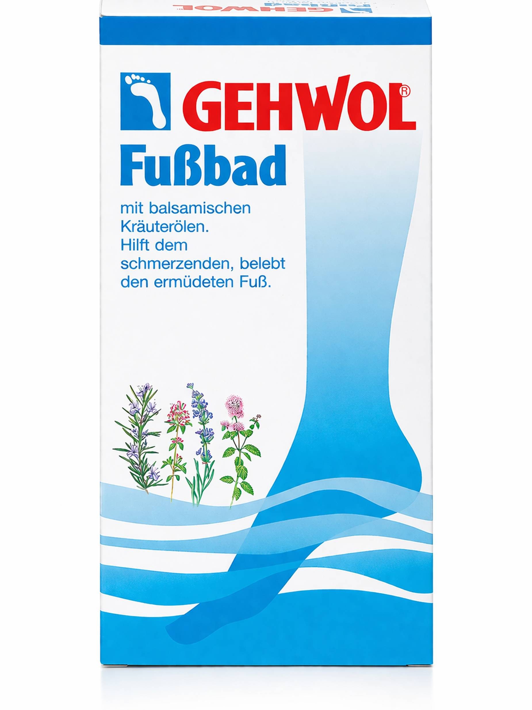 Eduard Gerlach GmbH Fußbädersalz GEHWOL Fußbad 400 g belebendes Fußpflegebad mit Kräuterölen Packung, belebt müde Füße, erweicht Hornhaut und desodoriert langanhaltend
