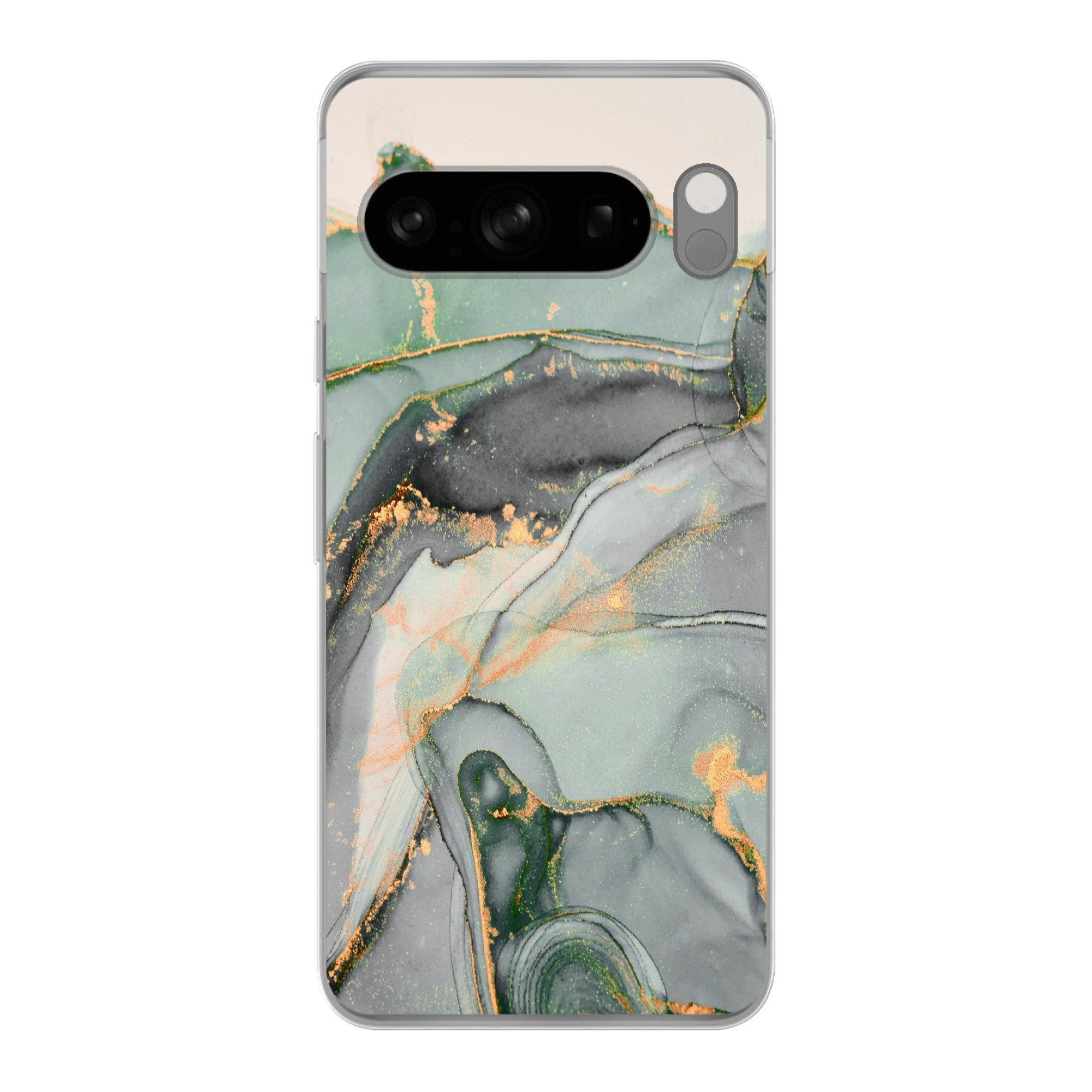 MuchoWow Handyhülle für Google Pixel 8 Pro Gold - Marmor - Grün - Luxus - Glitzer - Marmor, Phone Case, Silikon, Schutzhülle Dünn