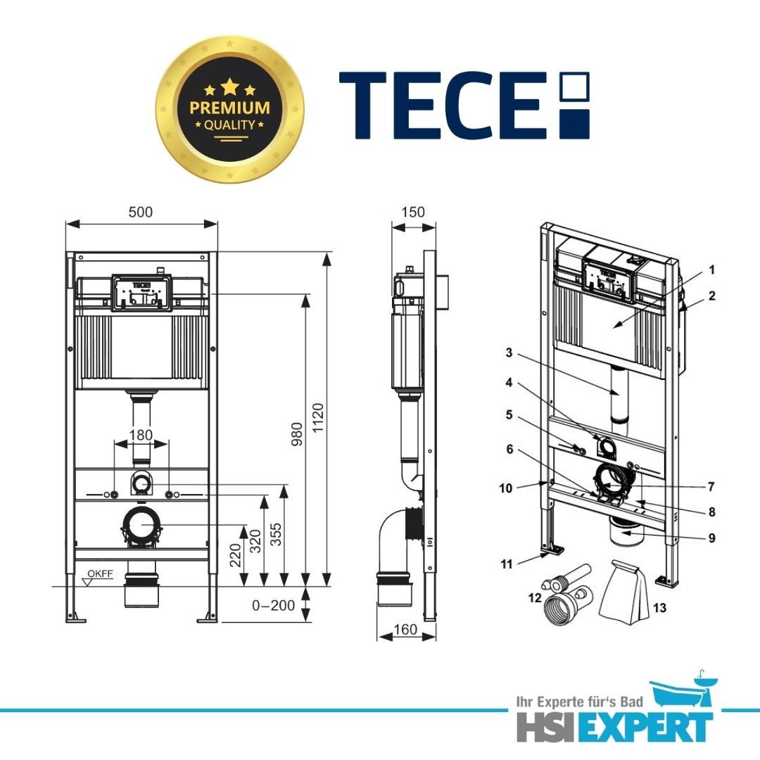 TECE Vorwandelement WC TECE Spülkasten Villeroy Boch WC spülrandlos, Spar-Set – Bild 4 von 5