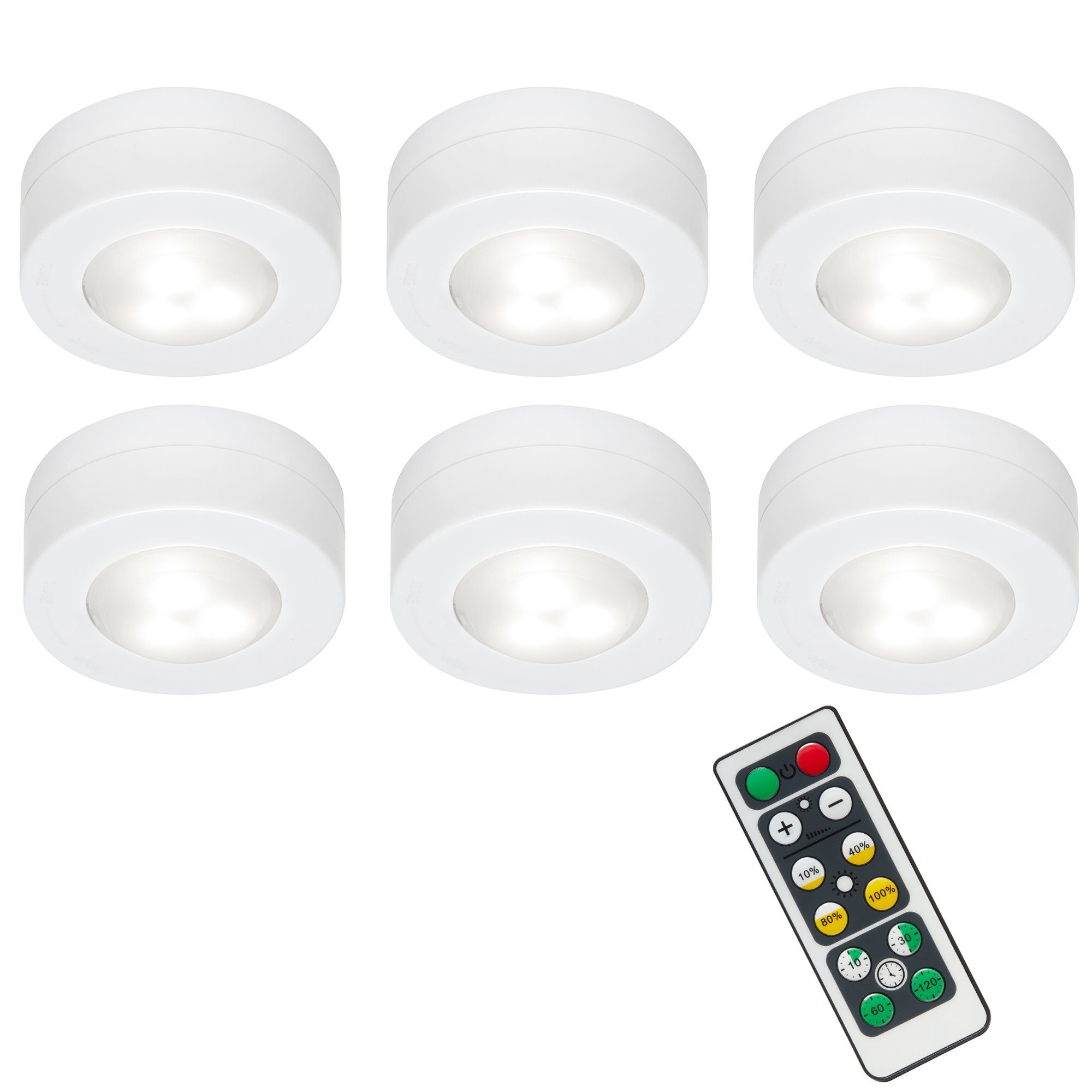 Briloner Leuchten LED Unterbauleuchte 2632-066, dimmbar, Fernbedienung, Touch, Batteriebetrieb, selbstklebend, Timer, LED fest verbaut, Neutralweiß, Push Light, 5,8x2,6cm, Weiß, Schrank, Schublade, Küchenlampe, Deko