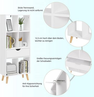 EUGAD Bücherregal, 1-tlg., Raumteiler Aktenregal mit Schublade, aus MDF, Weiß