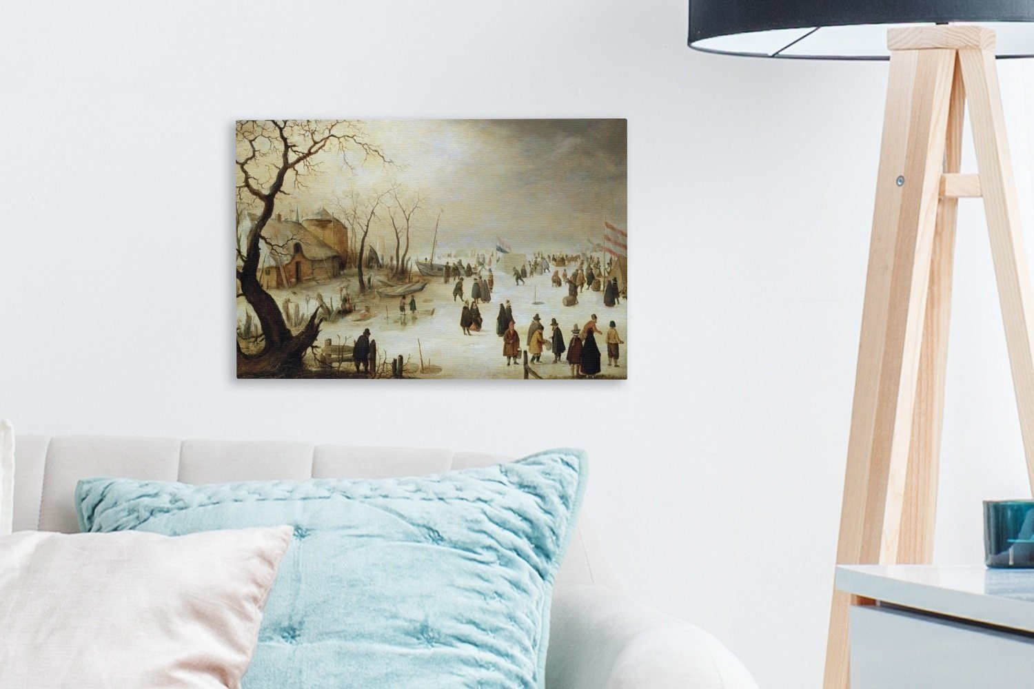 Wanddeko, Flusslandschaft (1 Leinwandbilder, Aufhängefertig, von, - dem 30x20 Figuren Wandbild Gemälde St), OneMillionCanvasses® cm mit Eis Eine auf winterliche Leinwandbild