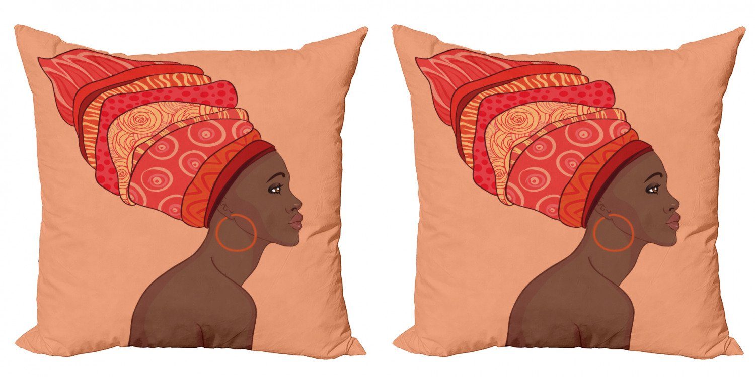 Kissenbezüge Modern Accent Doppelseitiger Digitaldruck, Abakuhaus (2 Stück), afrikanische Frau Junges Mädchen Turban
